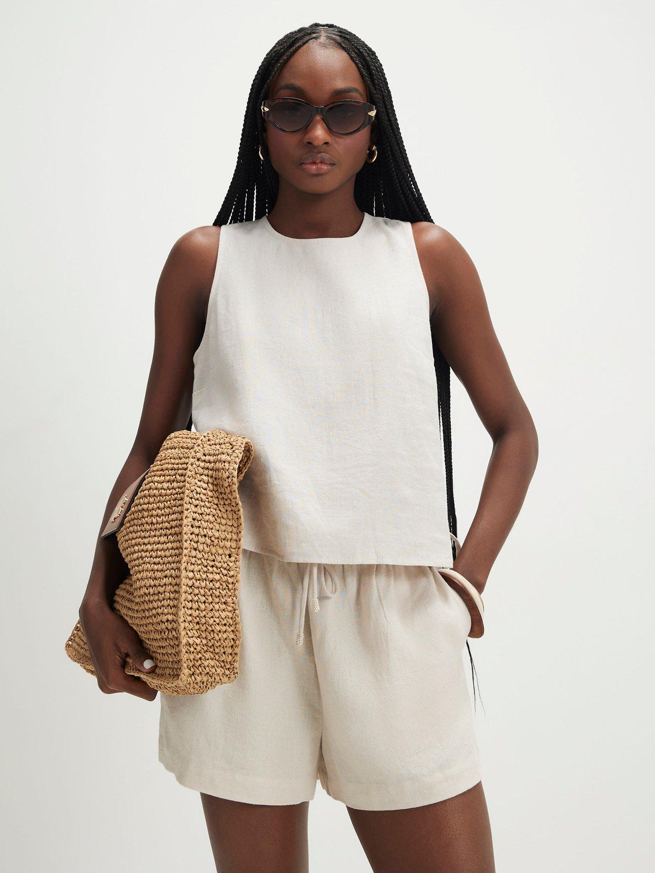 Image 1 of 4 of River Island Linen Blend Shorts - Beige