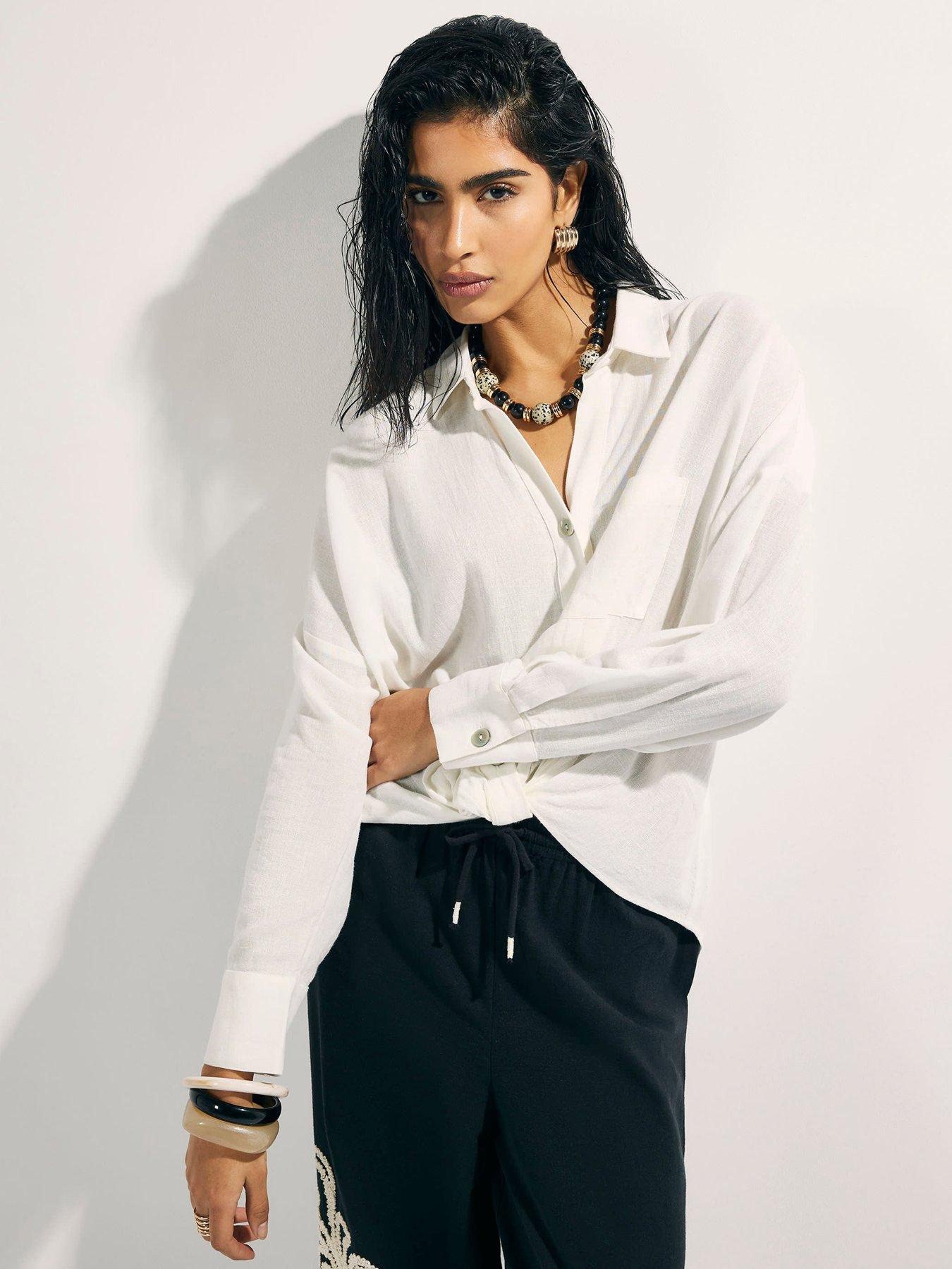 Image 1 of 4 of River Island Linen Blend Shirt - White