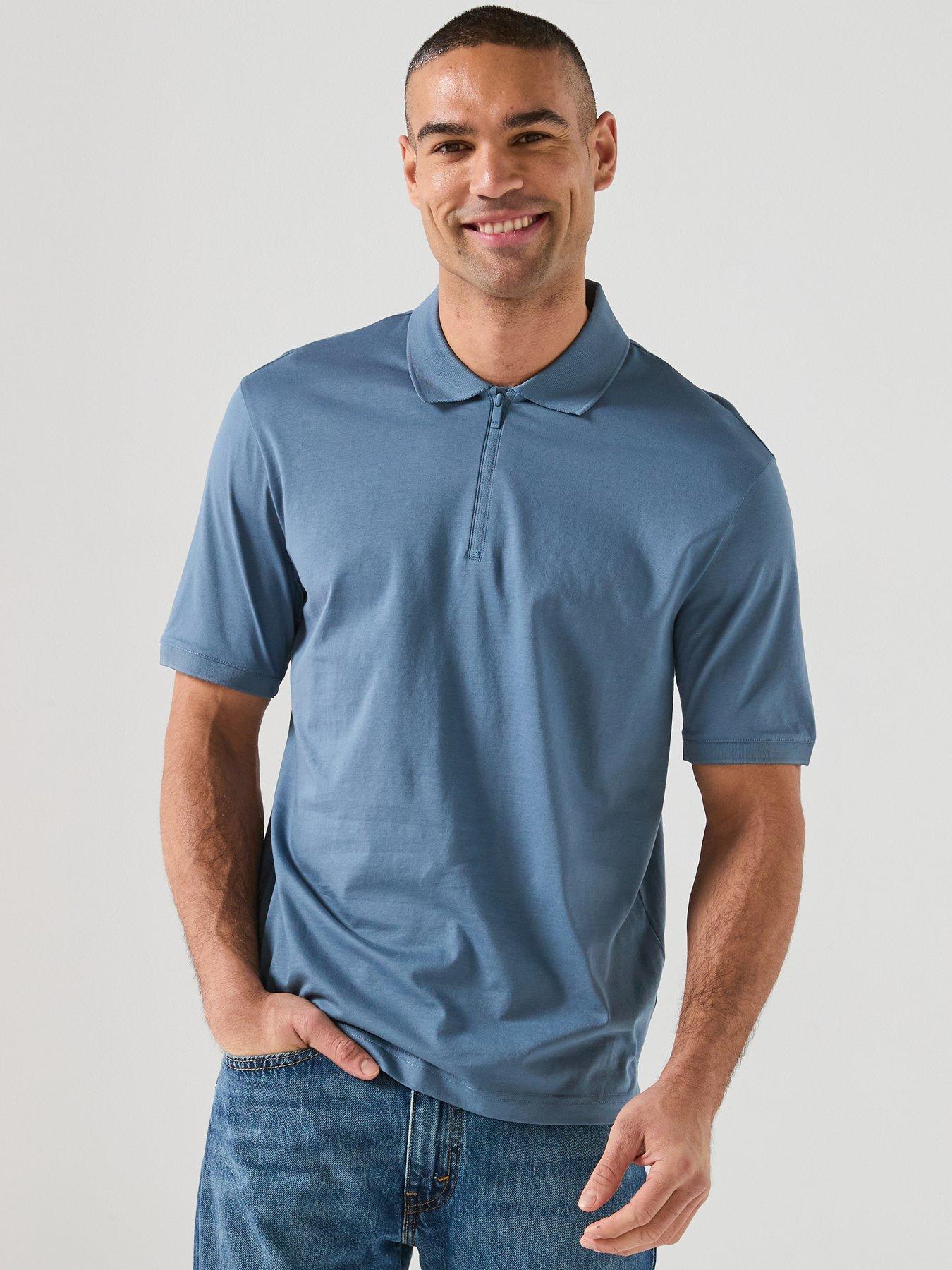 Armani Exchange Zip Neck Polo Shirt - Blue