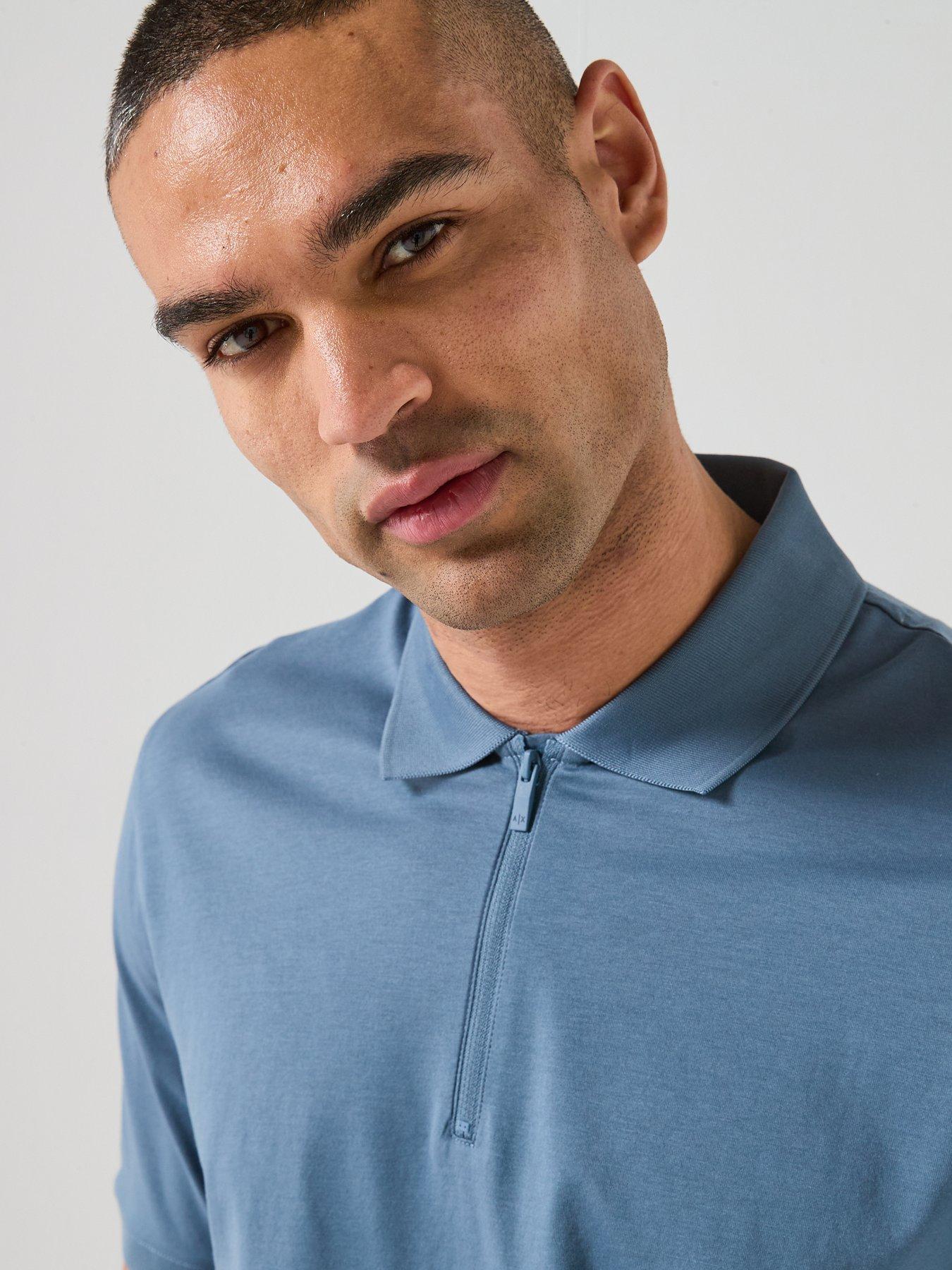  image of armani-exchange-zip-neck-polo-shirt-blue