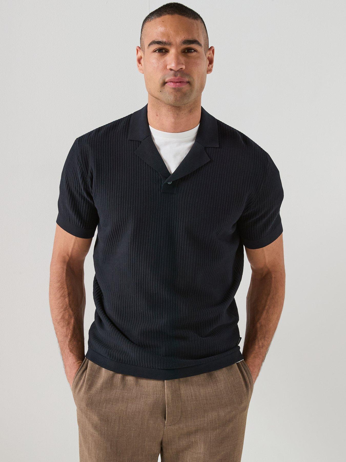 Armani Exchange Knitted Open Collar Polo Shirt - Navy