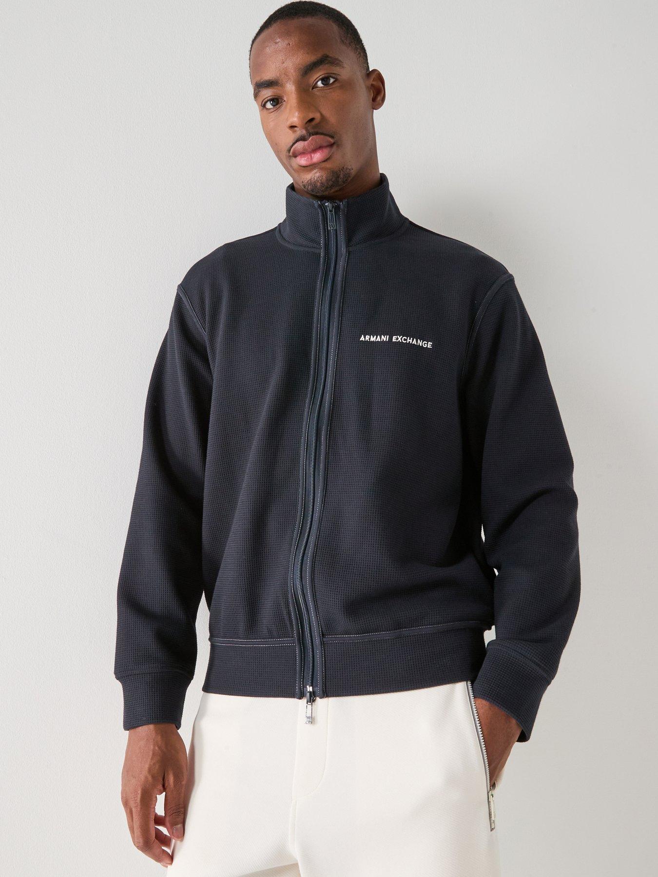 front image of armani-exchange-full-zip-waffle-knit-jacket-navy