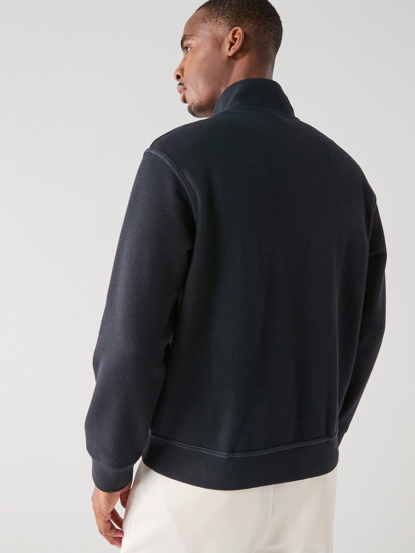  image of armani-exchange-full-zip-waffle-knit-jacket-navy