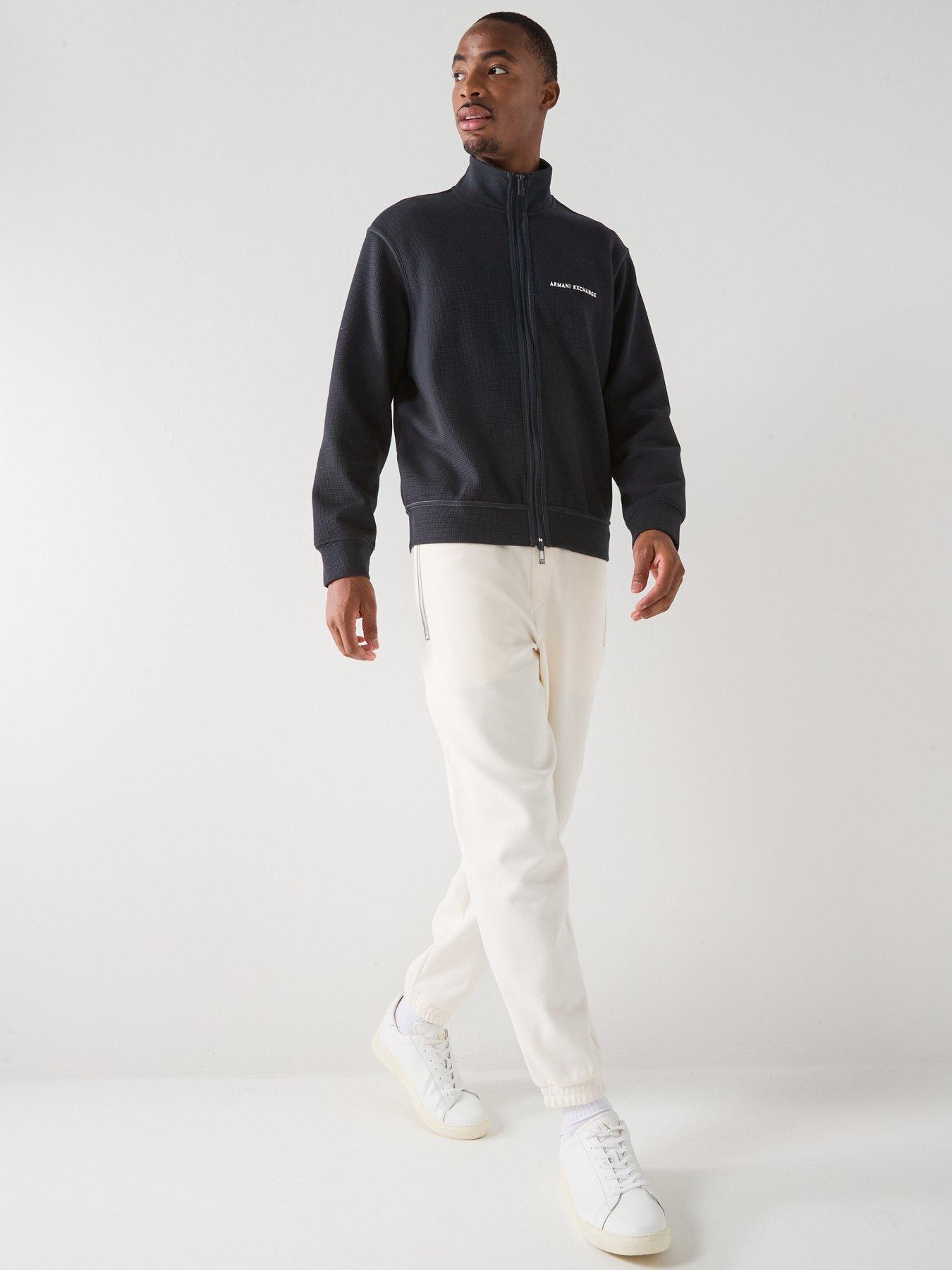  image of armani-exchange-full-zip-waffle-knit-jacket-navy