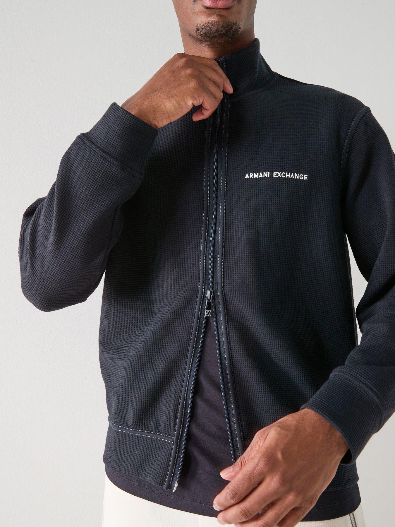  image of armani-exchange-full-zip-waffle-knit-jacket-navy