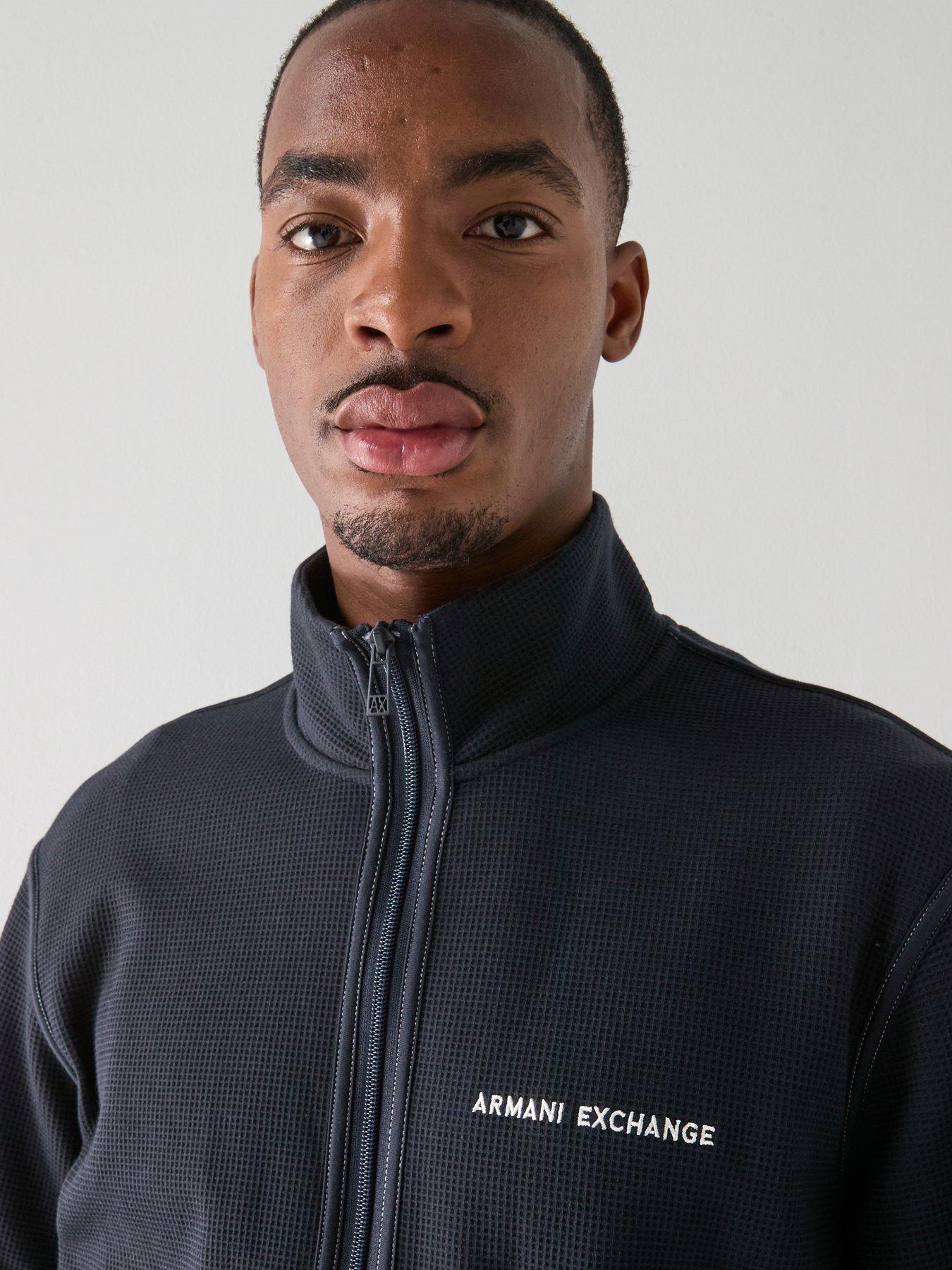  image of armani-exchange-full-zip-waffle-knit-jacket-navy