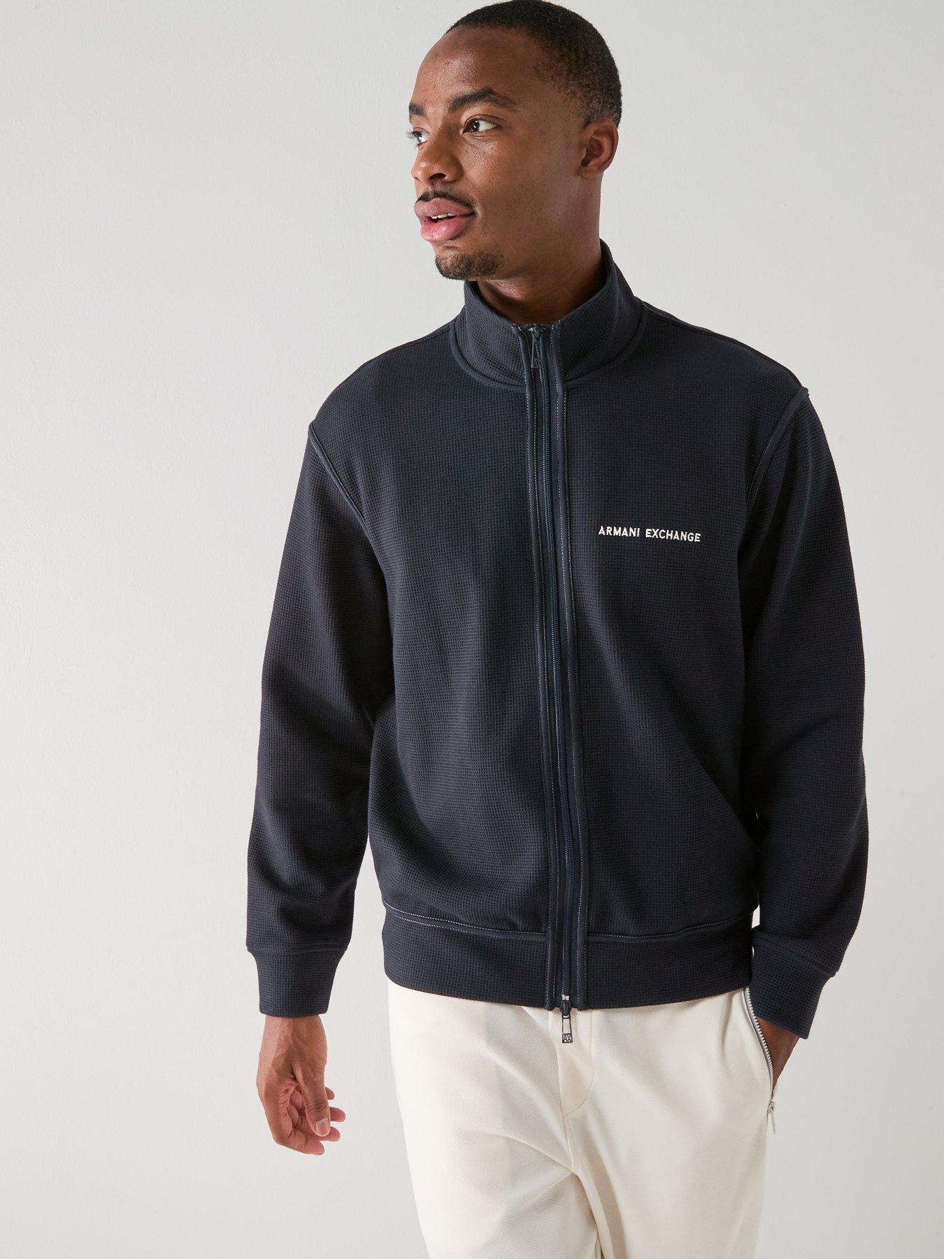  image of armani-exchange-full-zip-waffle-knit-jacket-navy