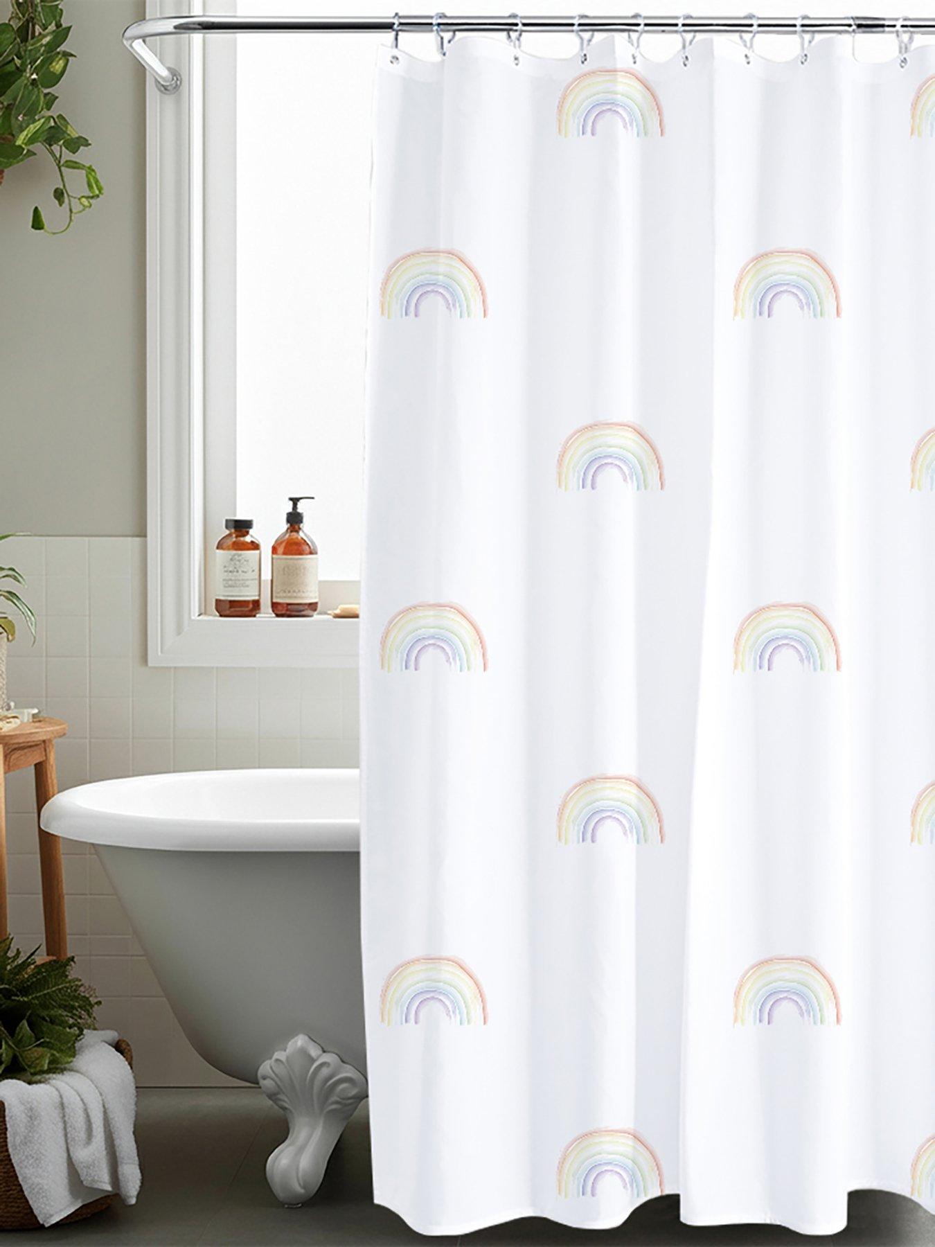 front image of aqualona-rainbows-shower-curtain