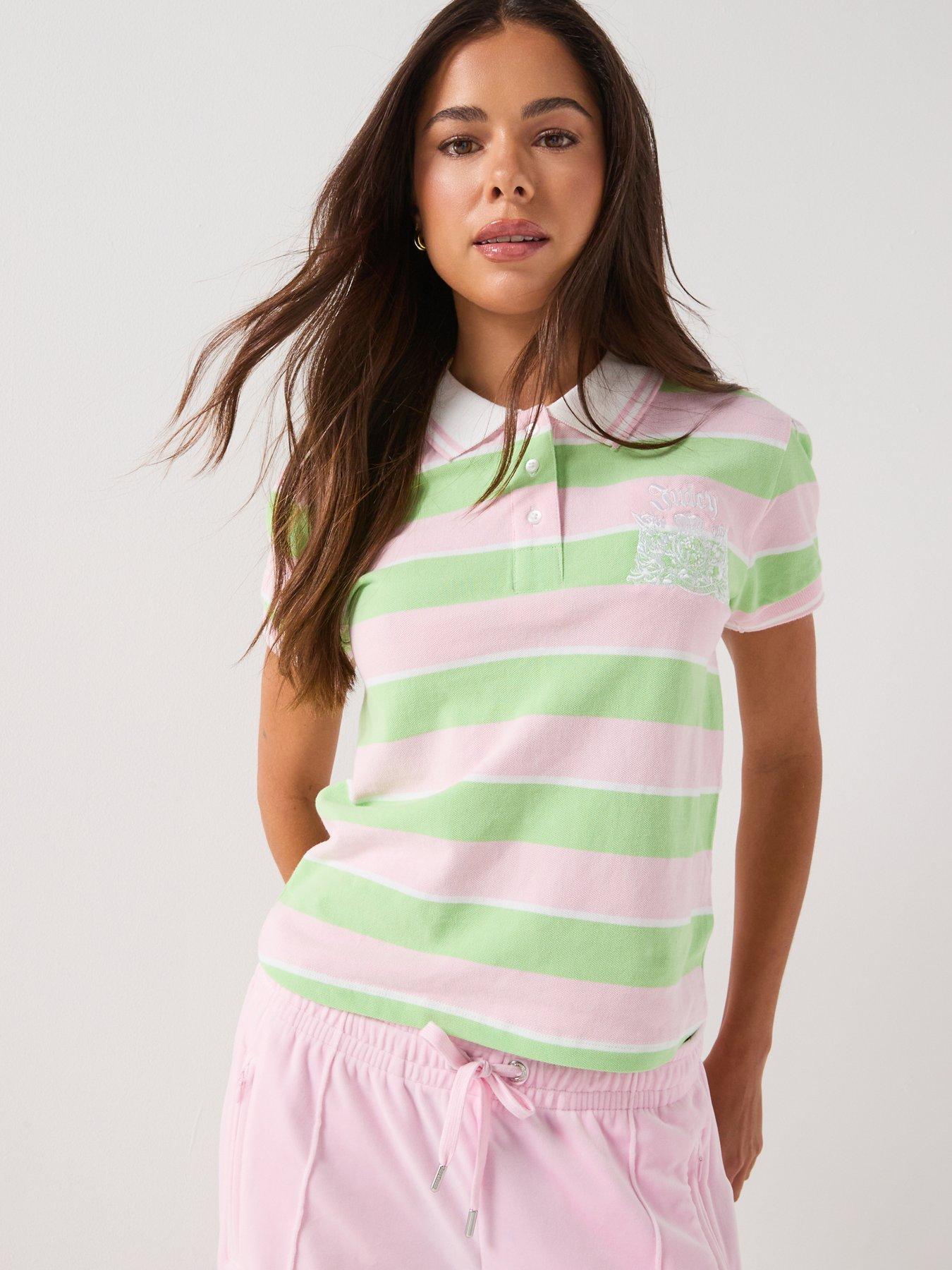 Juicy Couture Puff Sleeve Polo Top - Green/Pink
