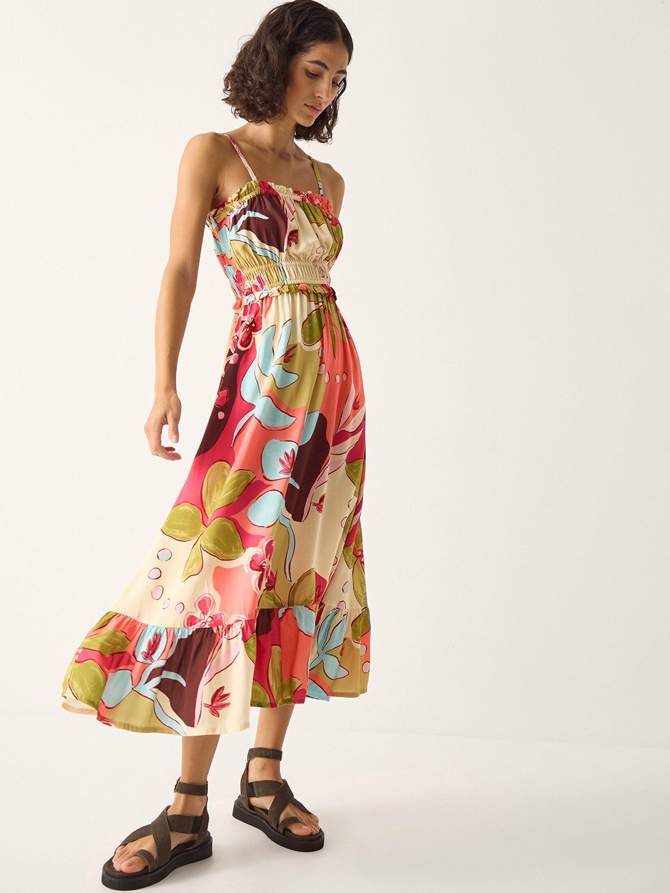 Monsoon Iris Floral Print Bandeau Dress - Orange