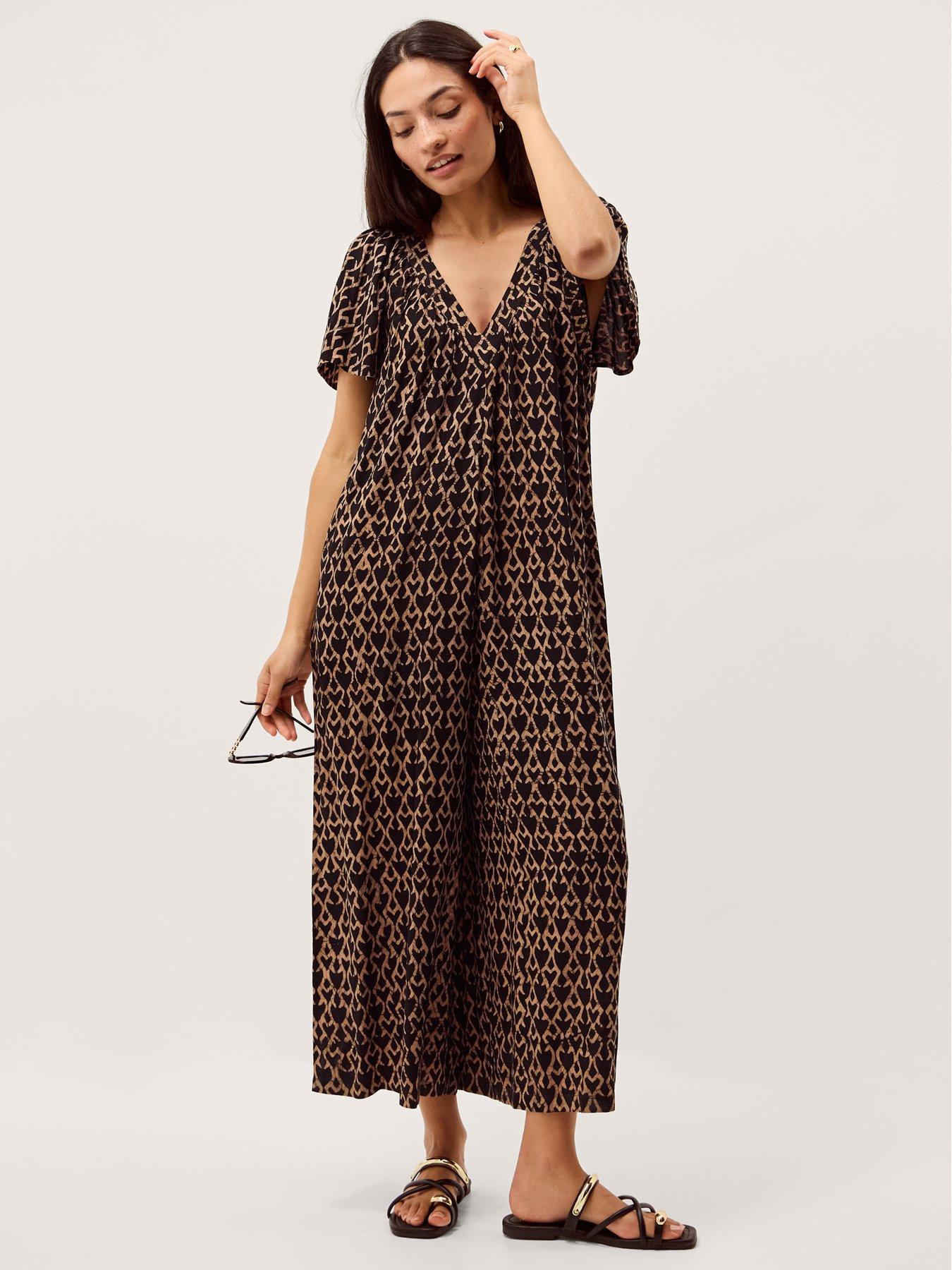 Image 3 of 5 of Monsoon Arti Print Wide Leg Jumpsuit - Black