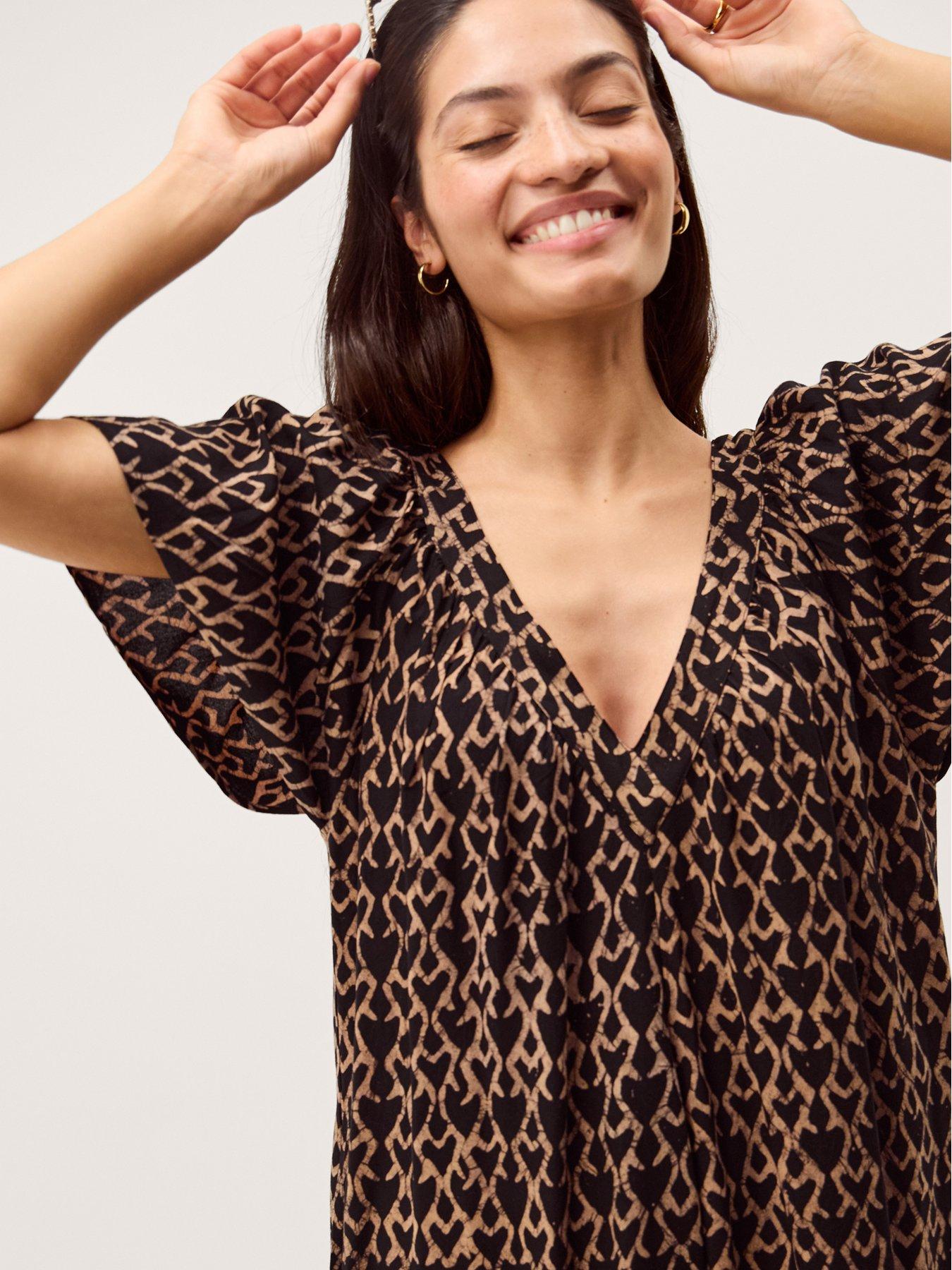 Image 5 of 5 of Monsoon Arti Print Wide Leg Jumpsuit - Black