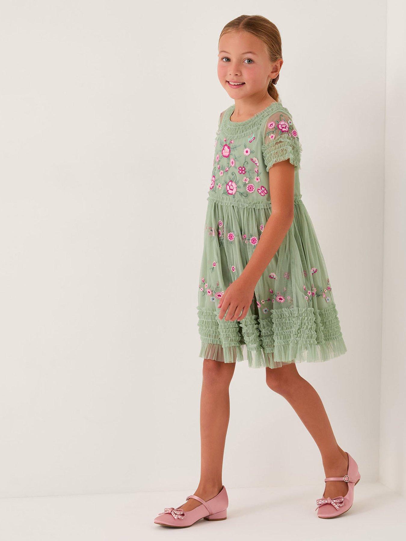 monsoon-girls-botanical-mesh-dress-green