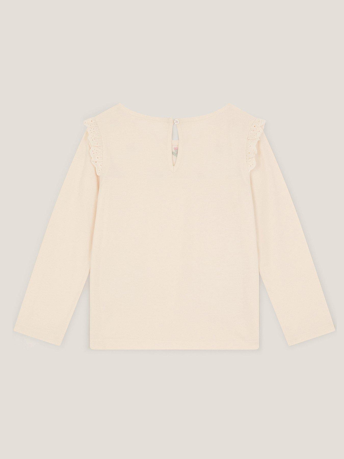 Image 3 of 4 of Monsoon Girls Long Sleeve Embroidered Yoke Pocket Tshirt - Light Cream