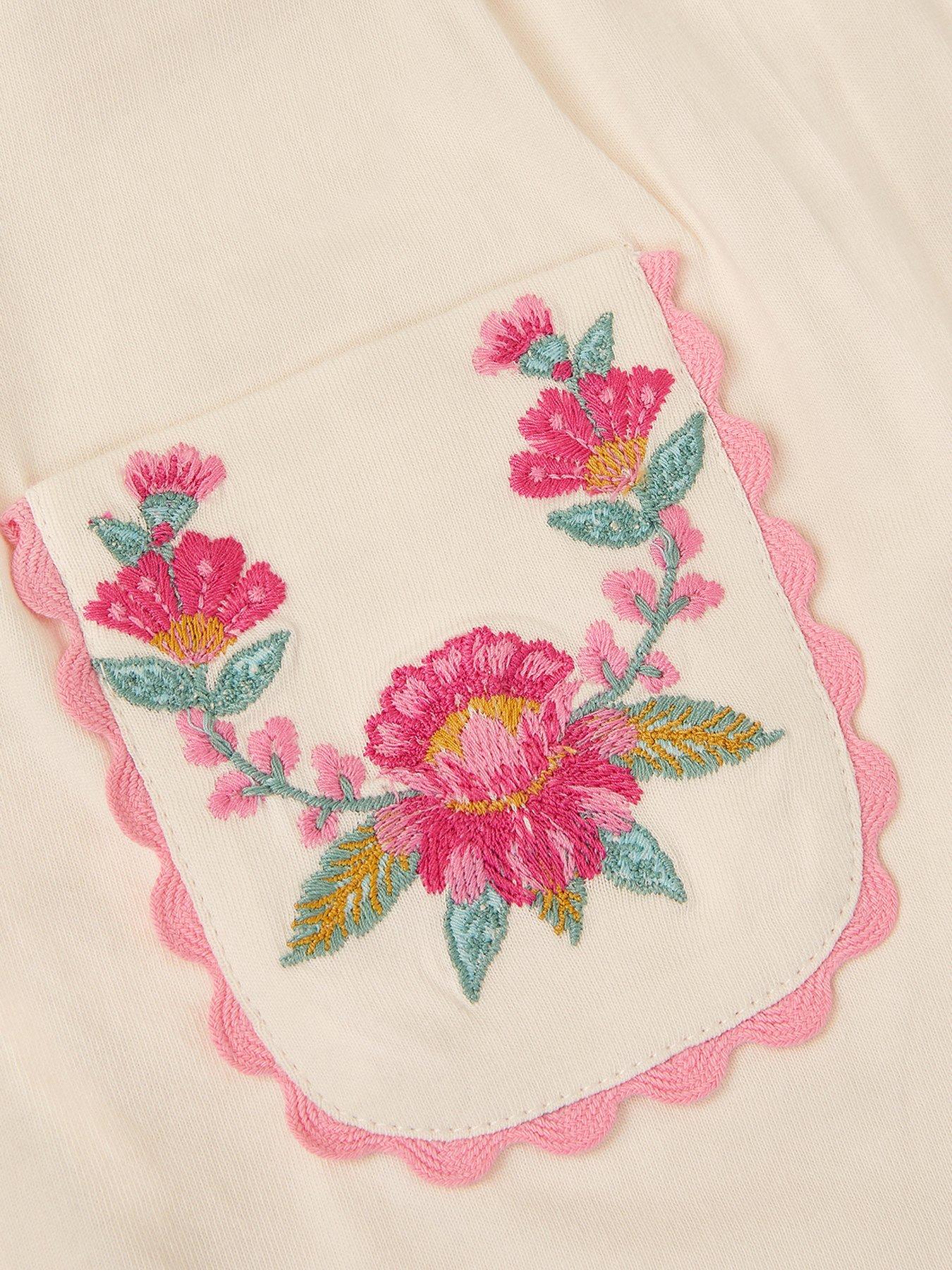 Image 4 of 4 of Monsoon Girls Long Sleeve Embroidered Yoke Pocket Tshirt - Light Cream
