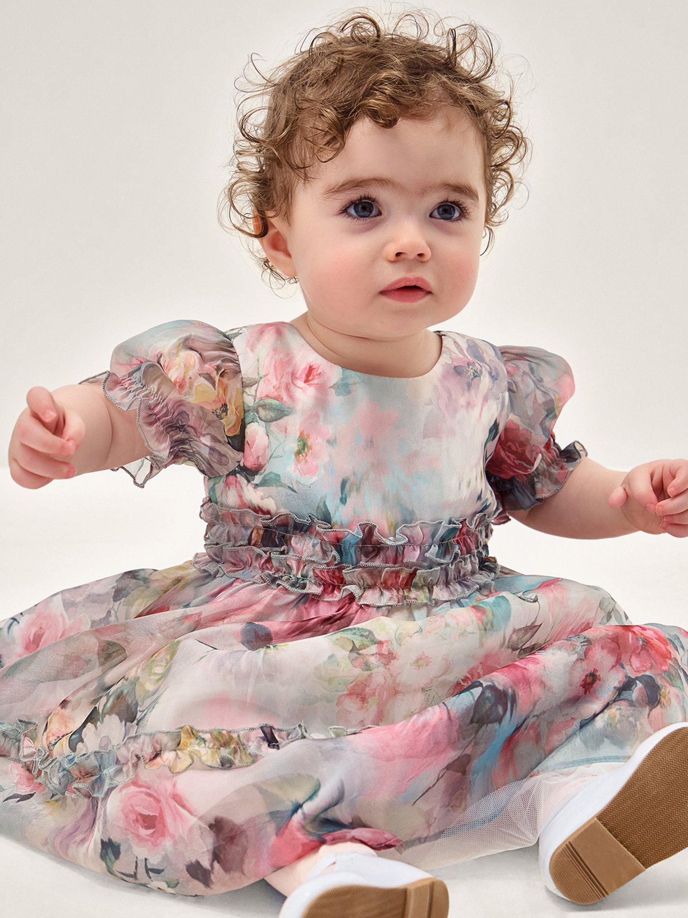 Image 1 of 4 of Monsoon Baby Girls Oil Ruffle Satin Dress - Multi