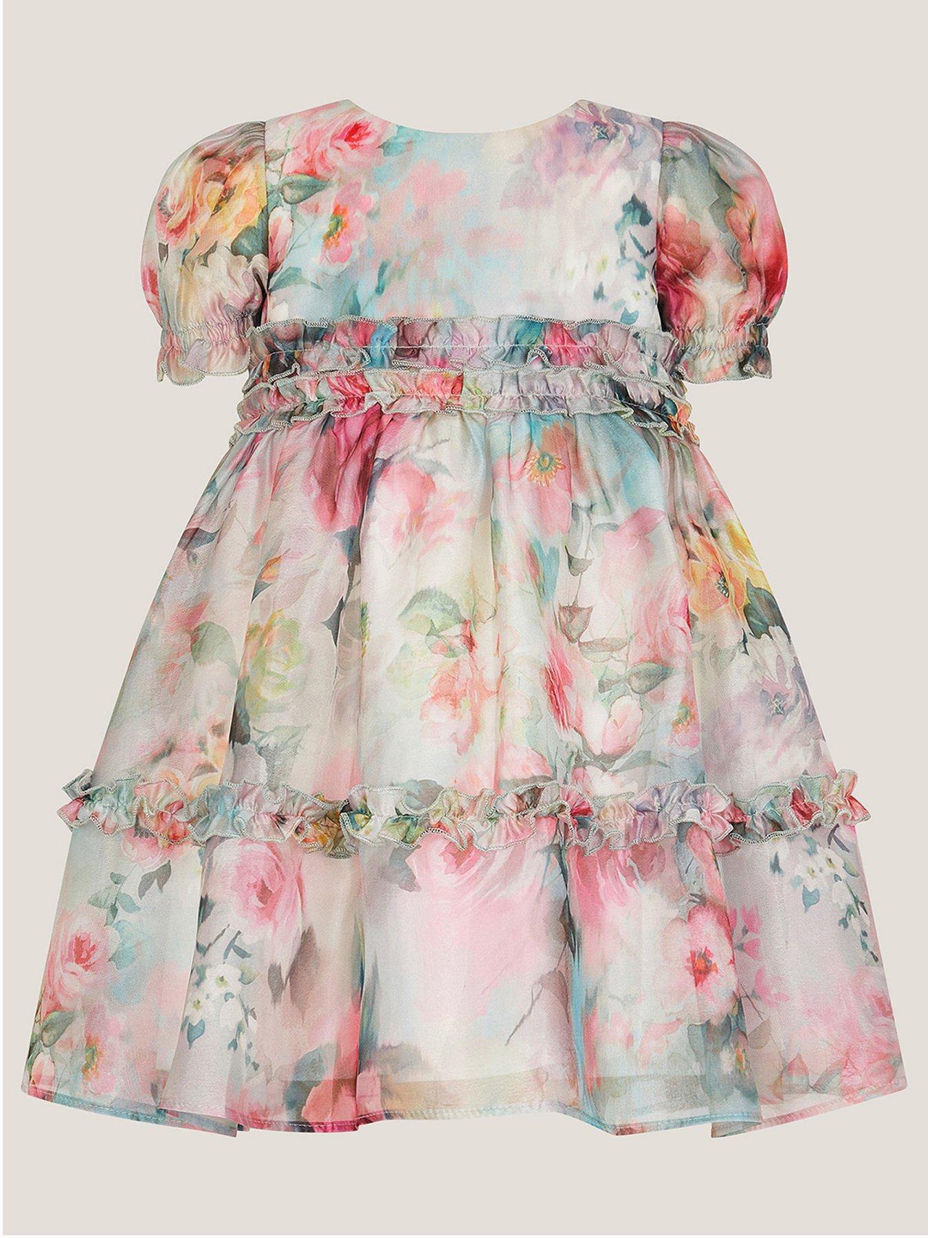 Image 2 of 4 of Monsoon Baby Girls Oil Ruffle Satin Dress - Multi