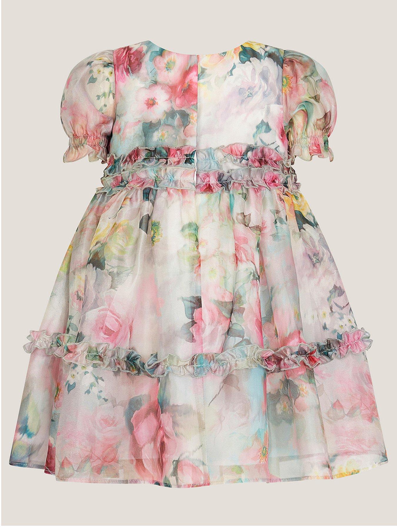 Image 3 of 4 of Monsoon Baby Girls Oil Ruffle Satin Dress - Multi