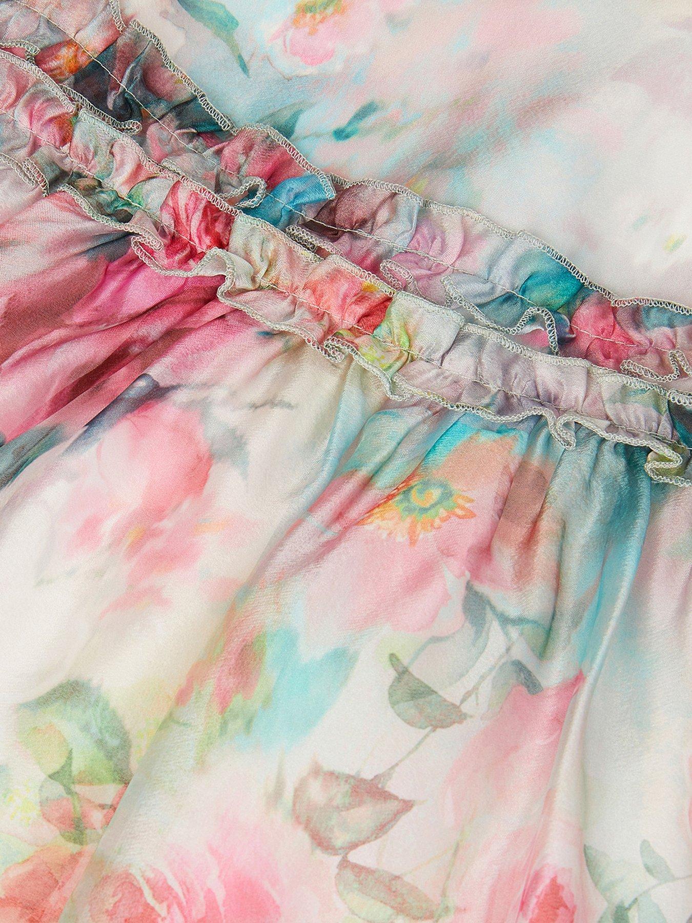 Image 4 of 4 of Monsoon Baby Girls Oil Ruffle Satin Dress - Multi