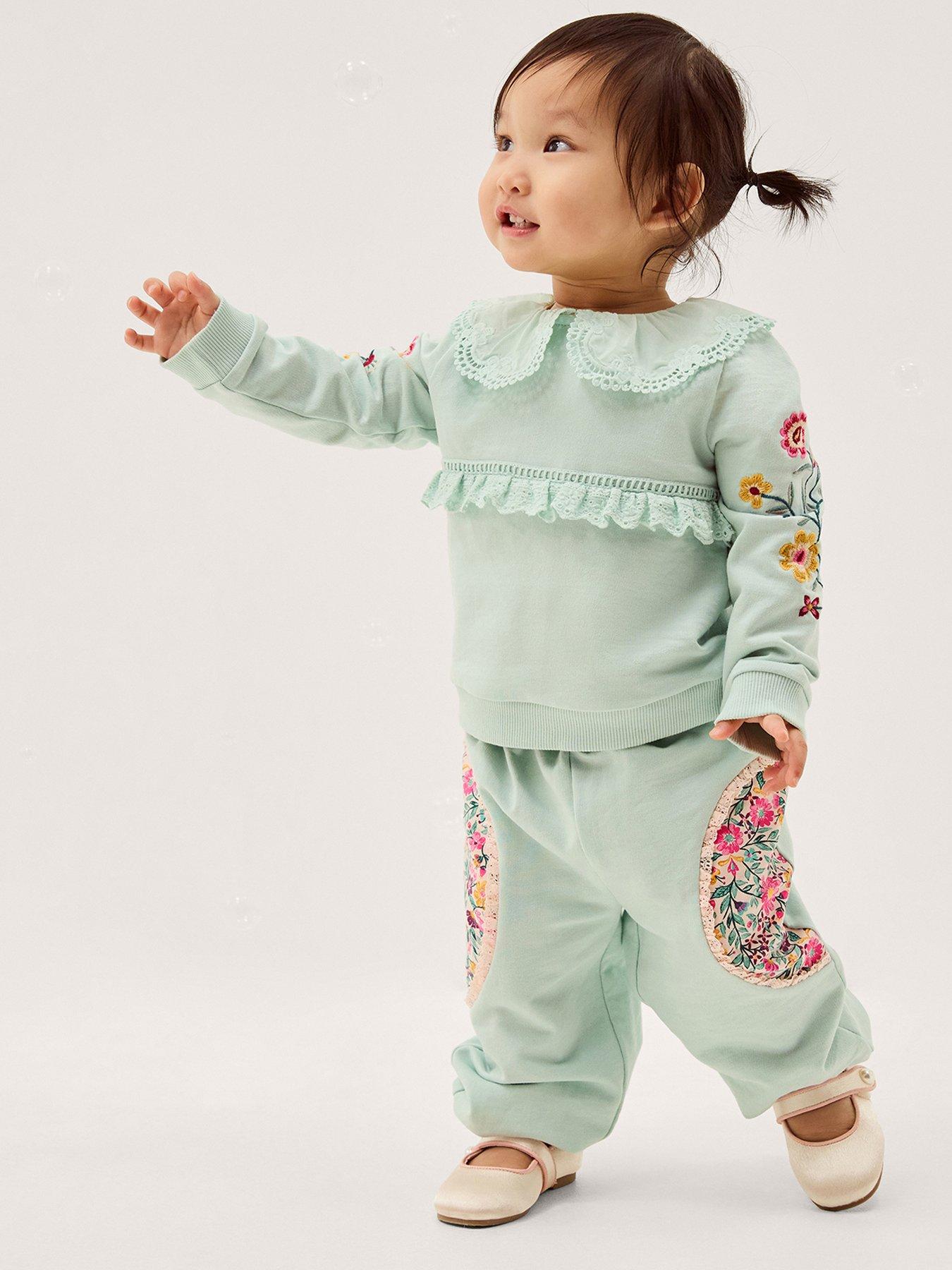 Monsoon Baby Girls Sweat Top  &  Jogger Set - Green