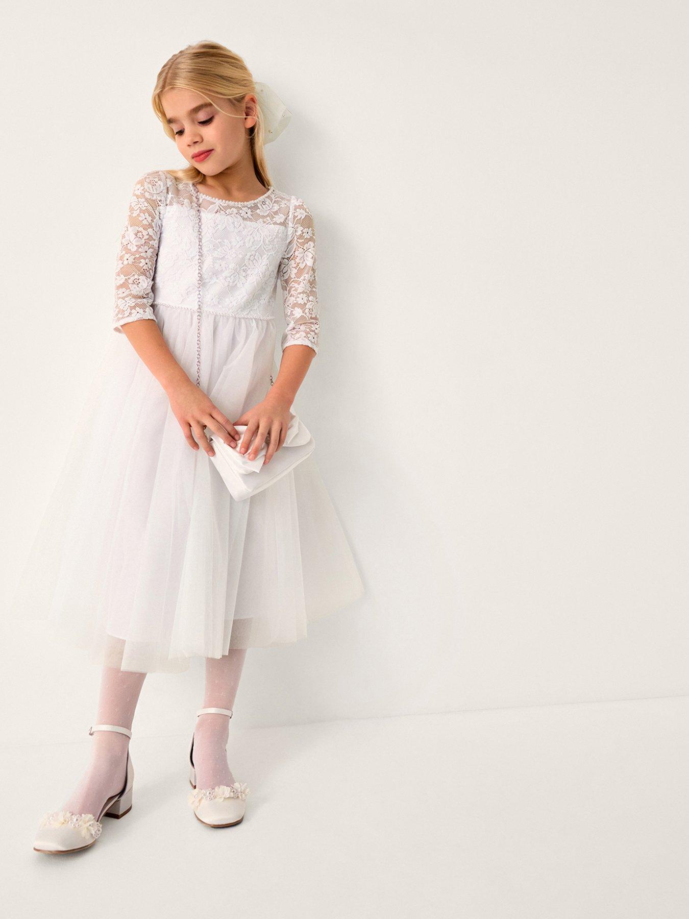 Monsoon Girls Communion Alberta Rose Dress - White