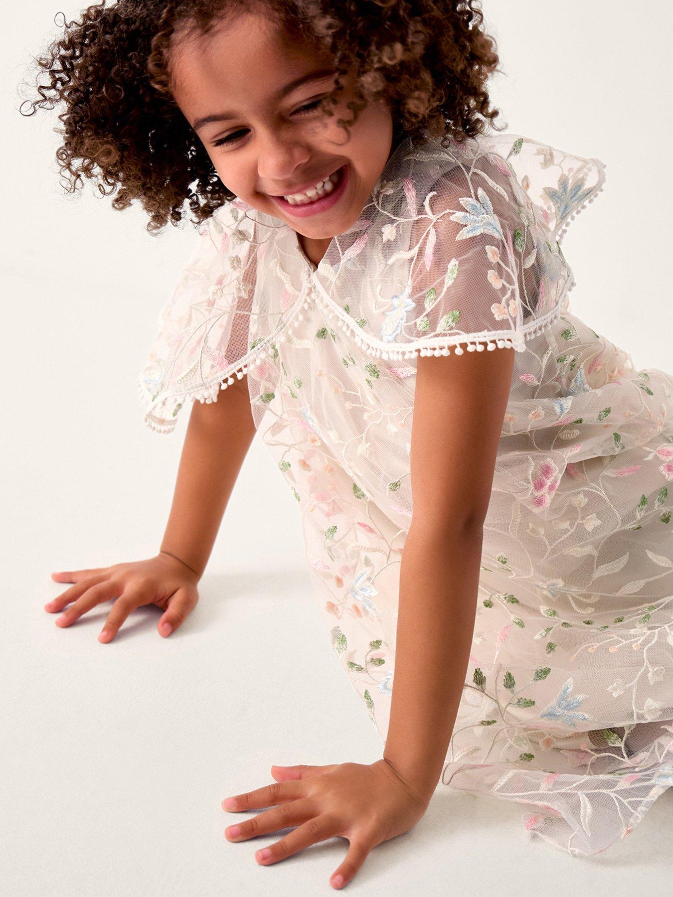 Monsoon Girls Swing Bordeaux Embroidered Dress - Multi