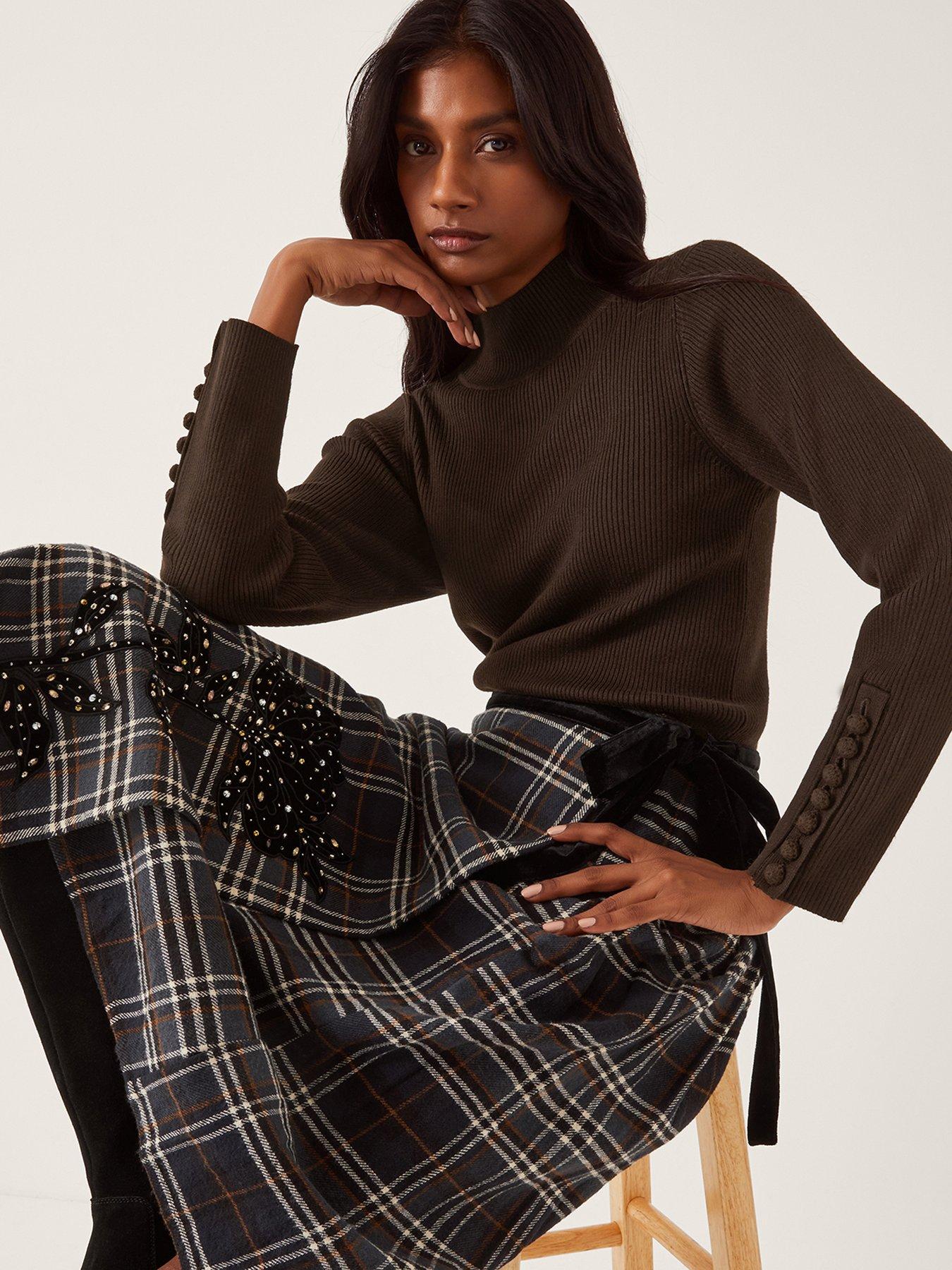  image of monsoon-ruby-ribbed-polo-neck-jumper-brown