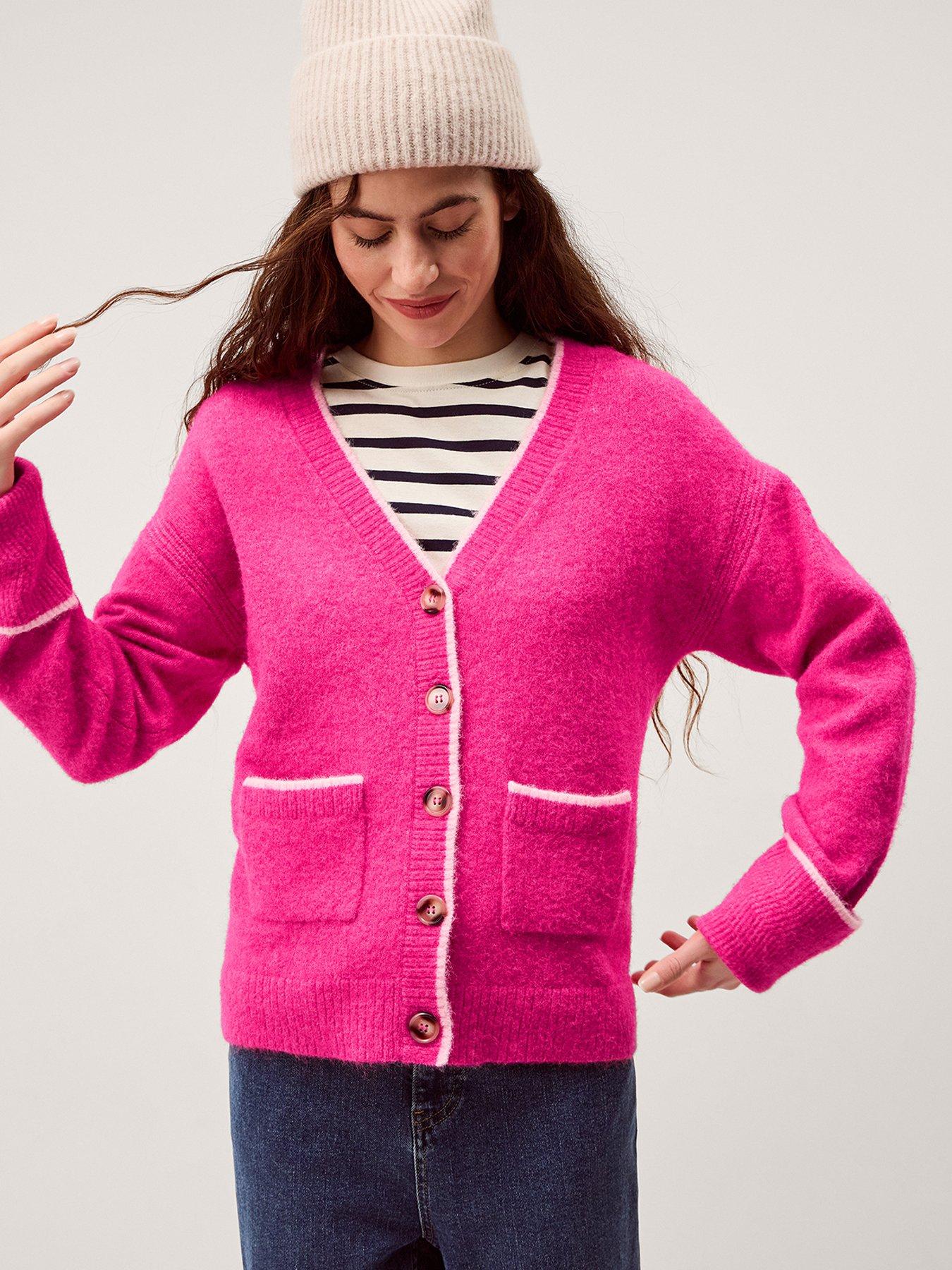 Image 1 of 5 of Monsoon Oona Oversized V Neck Cardigan - Pink