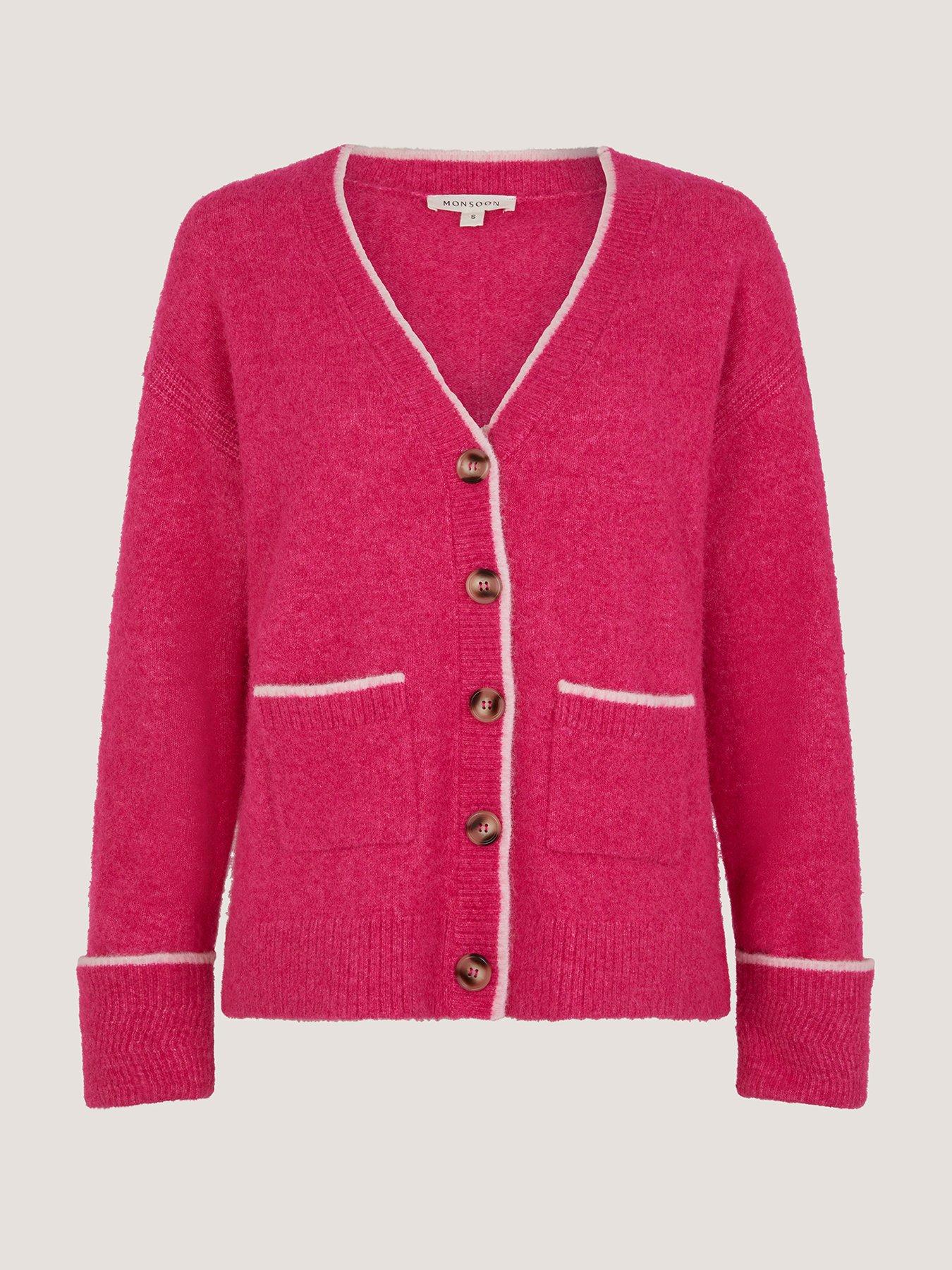 Image 3 of 5 of Monsoon Oona Oversized V Neck Cardigan - Pink