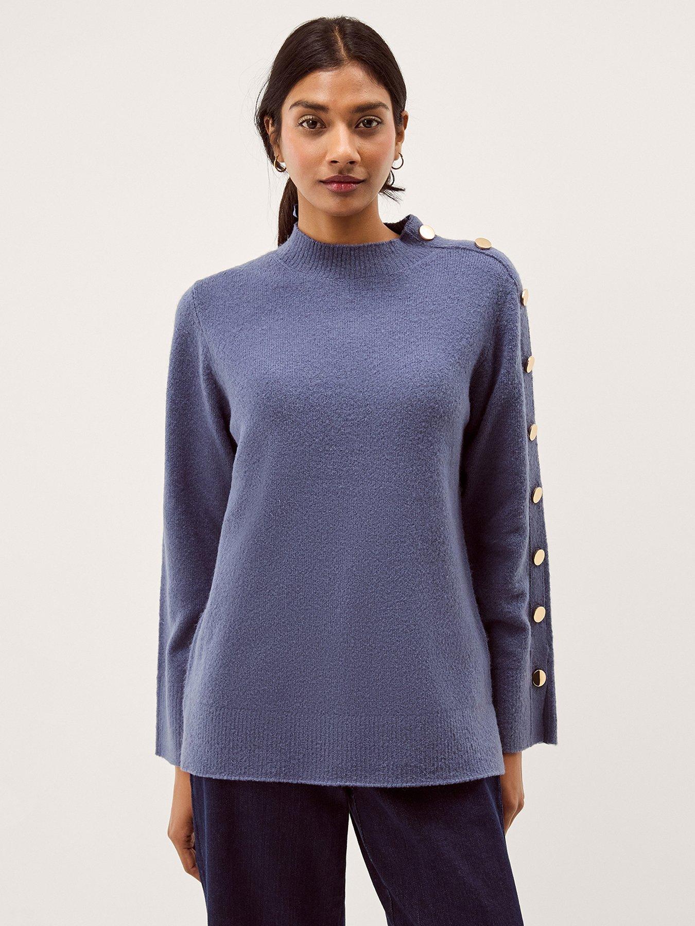 Monsoon Breda Button Jumper - Blue