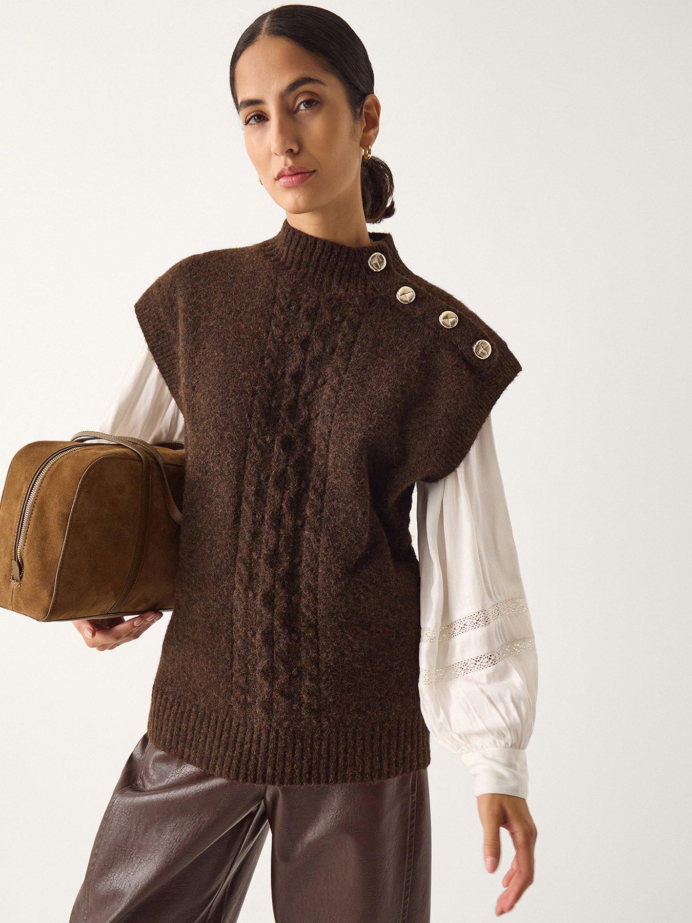  image of monsoon-coli-cable-knit-vest-brown