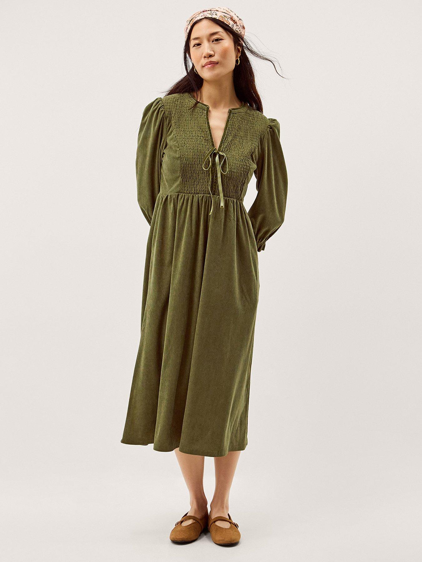 monsoon olive green dress Veronique Velvet Shirt Dress Green