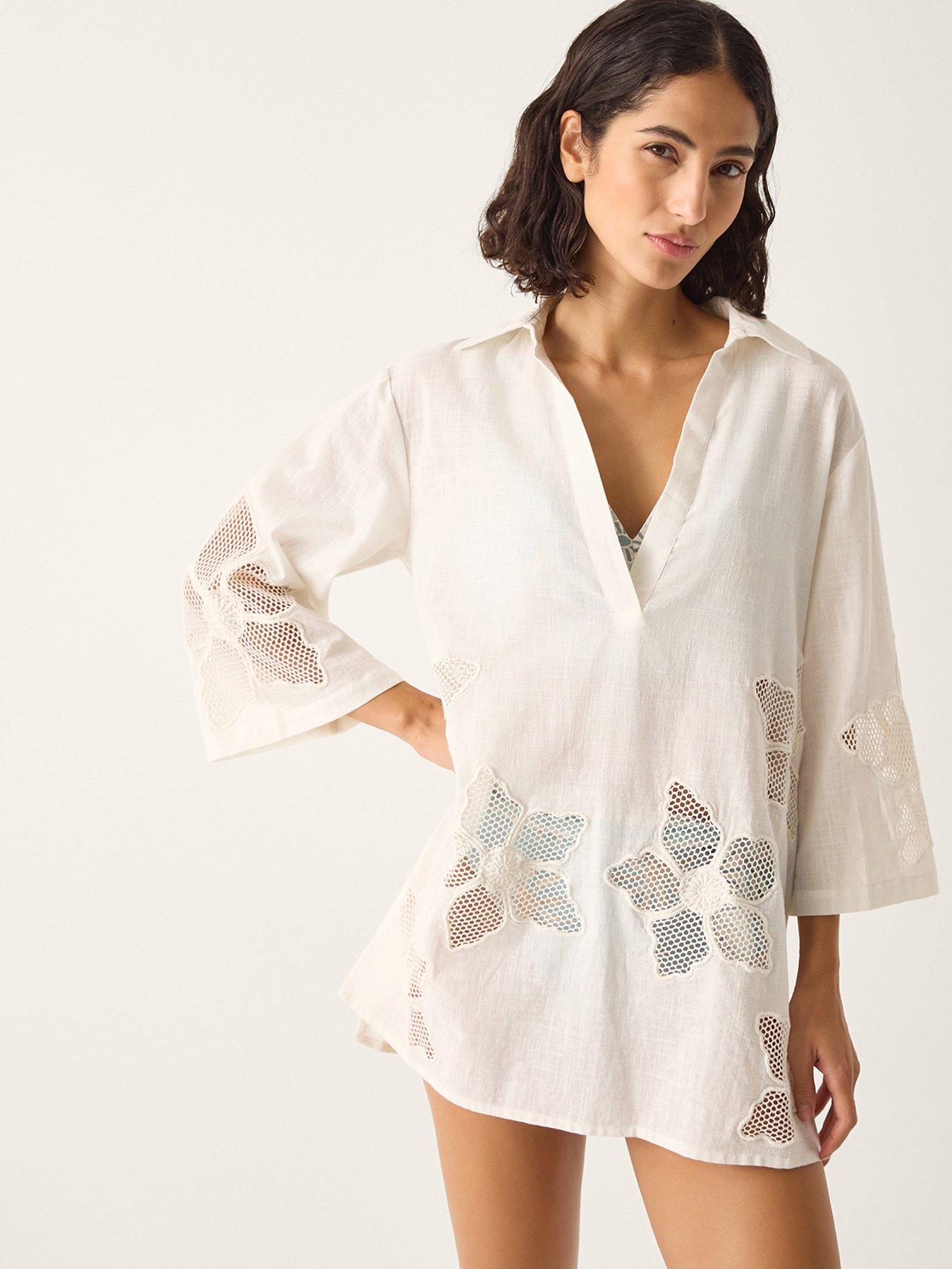 Monsoon Joanna Cutwork Beach Shirt - Cream