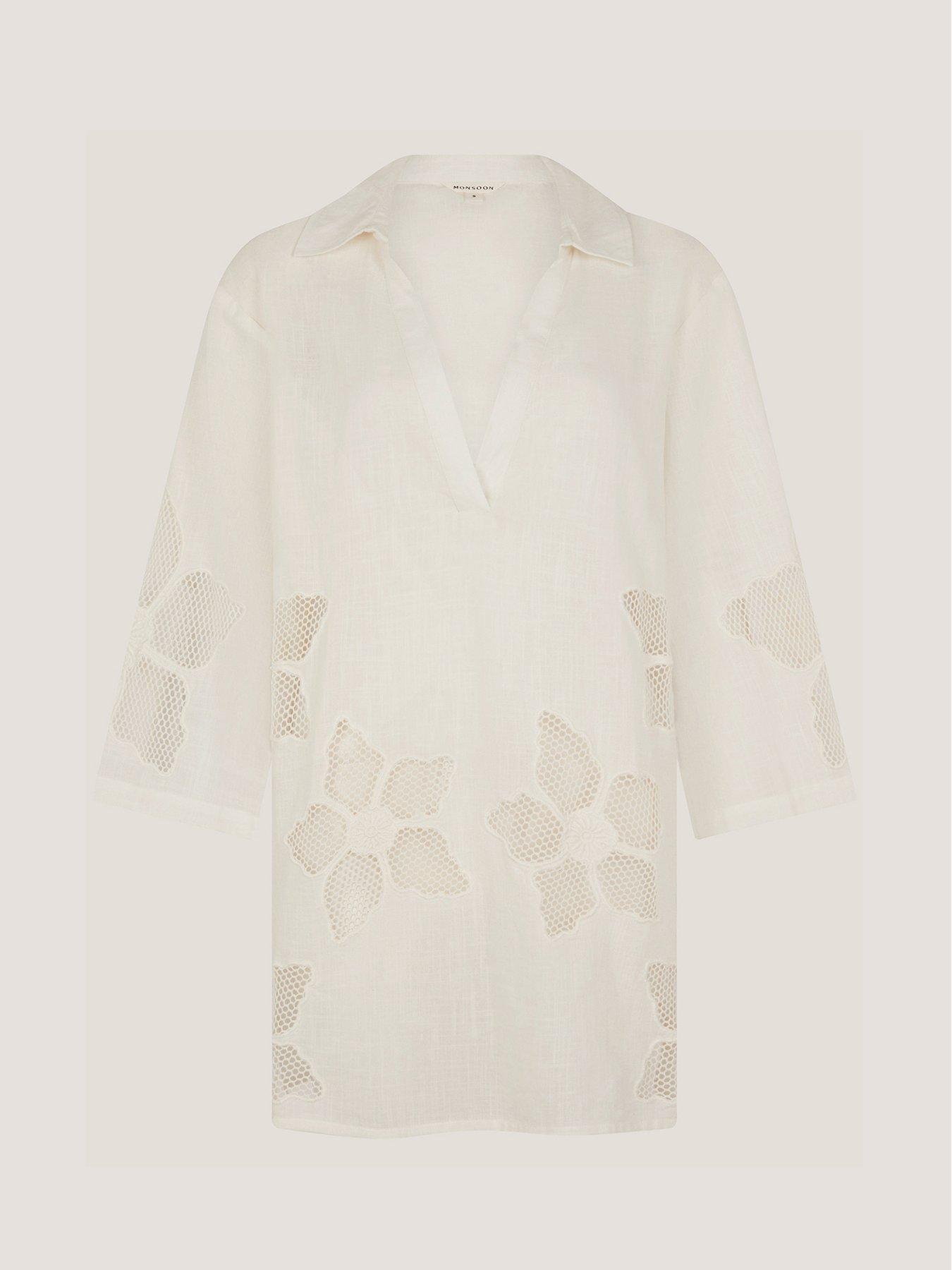 Image 4 of 5 of Monsoon Joanna Cutwork Beach Shirt - Cream