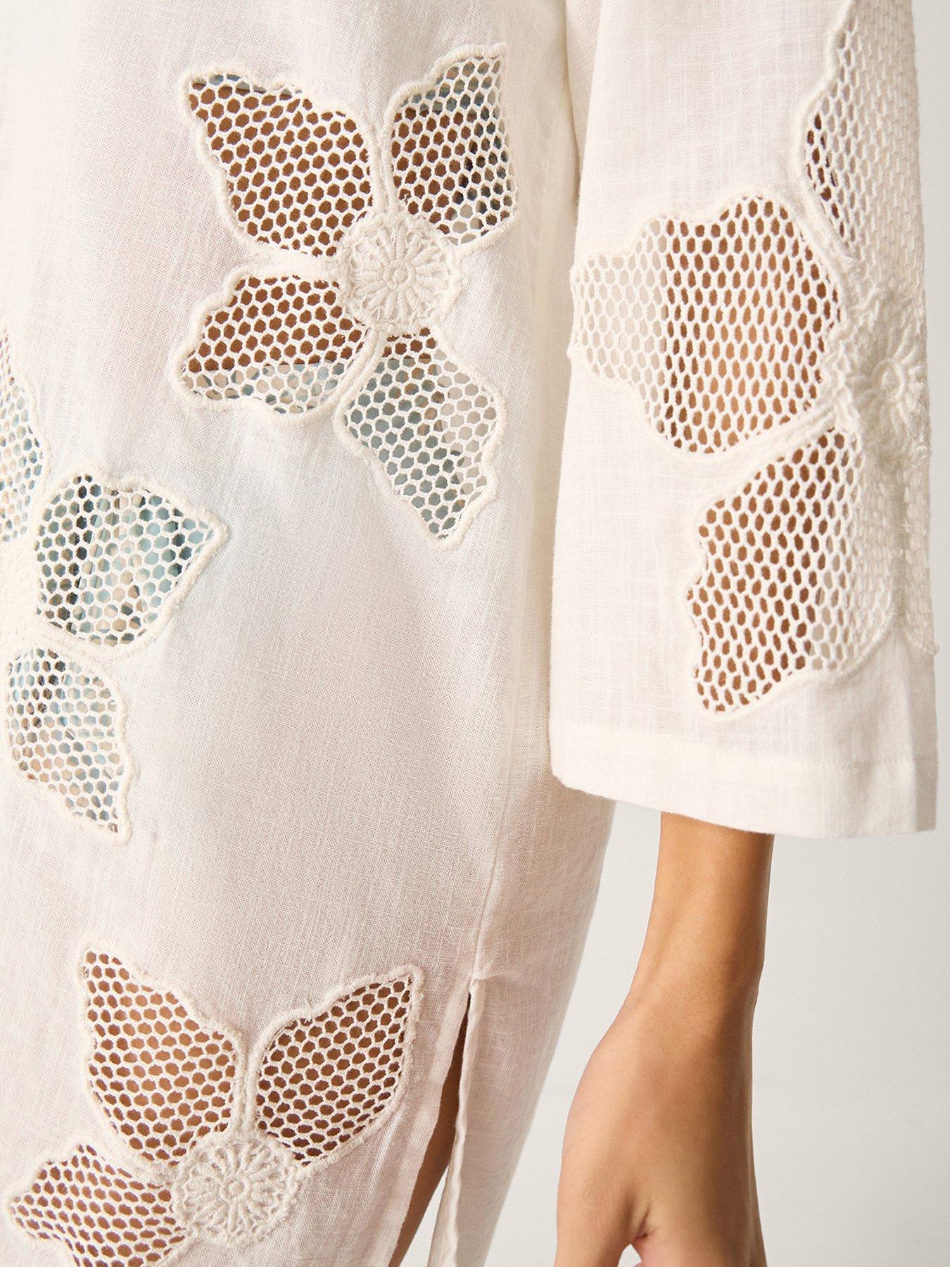 Image 5 of 5 of Monsoon Joanna Cutwork Beach Shirt - Cream