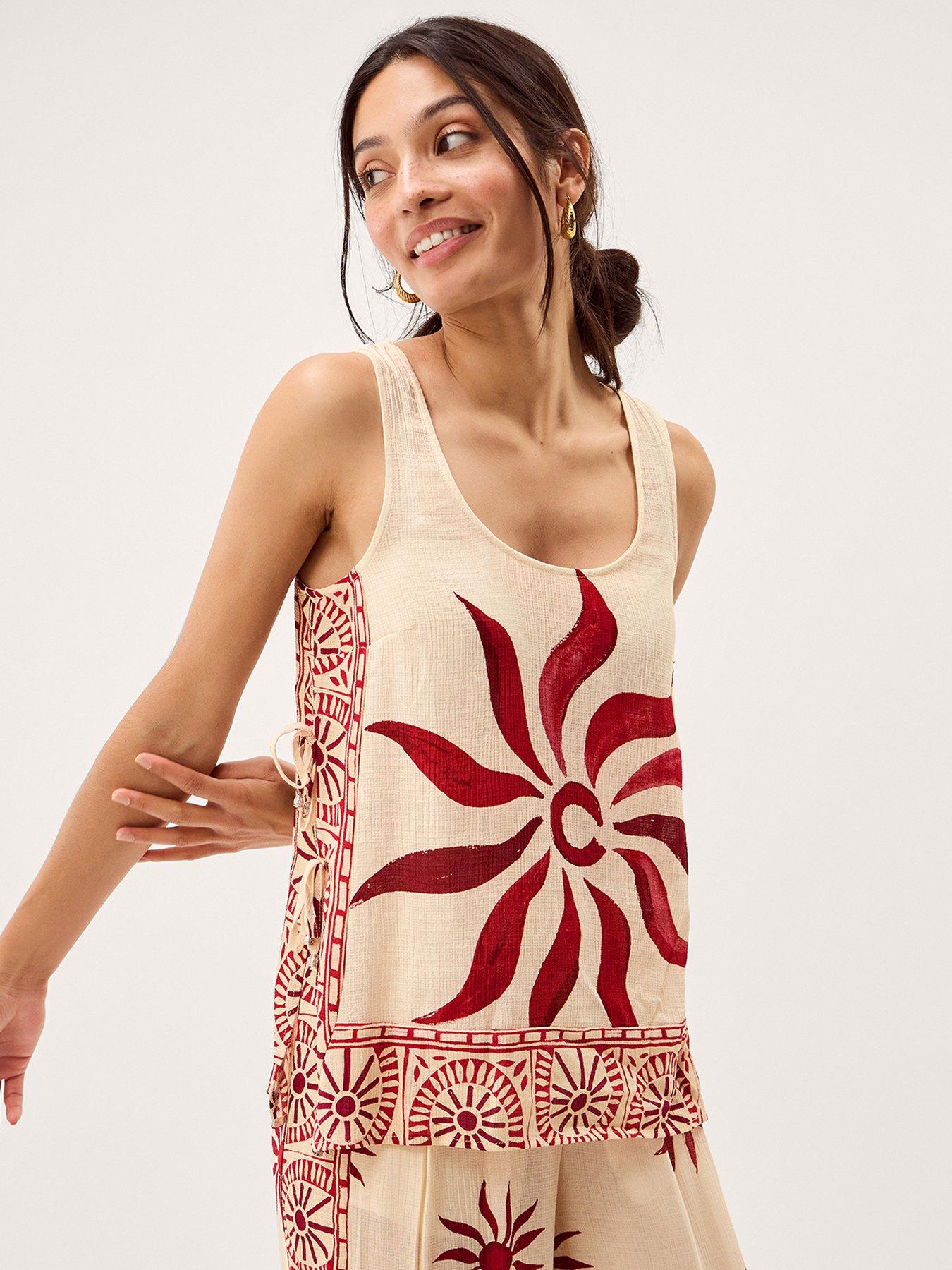 Image 1 of 5 of Monsoon Sunnie Tie Side Cami Top - Cream