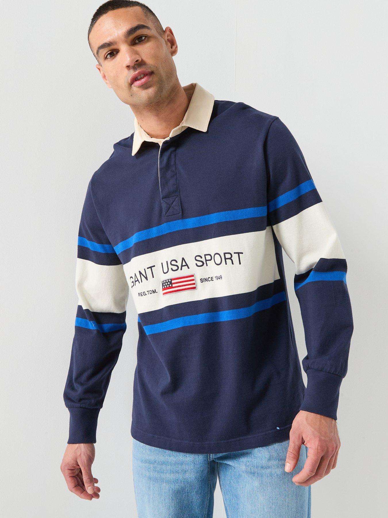 GANT Striped Flag Rugger Long Sleeve Polo Shirt - Navy