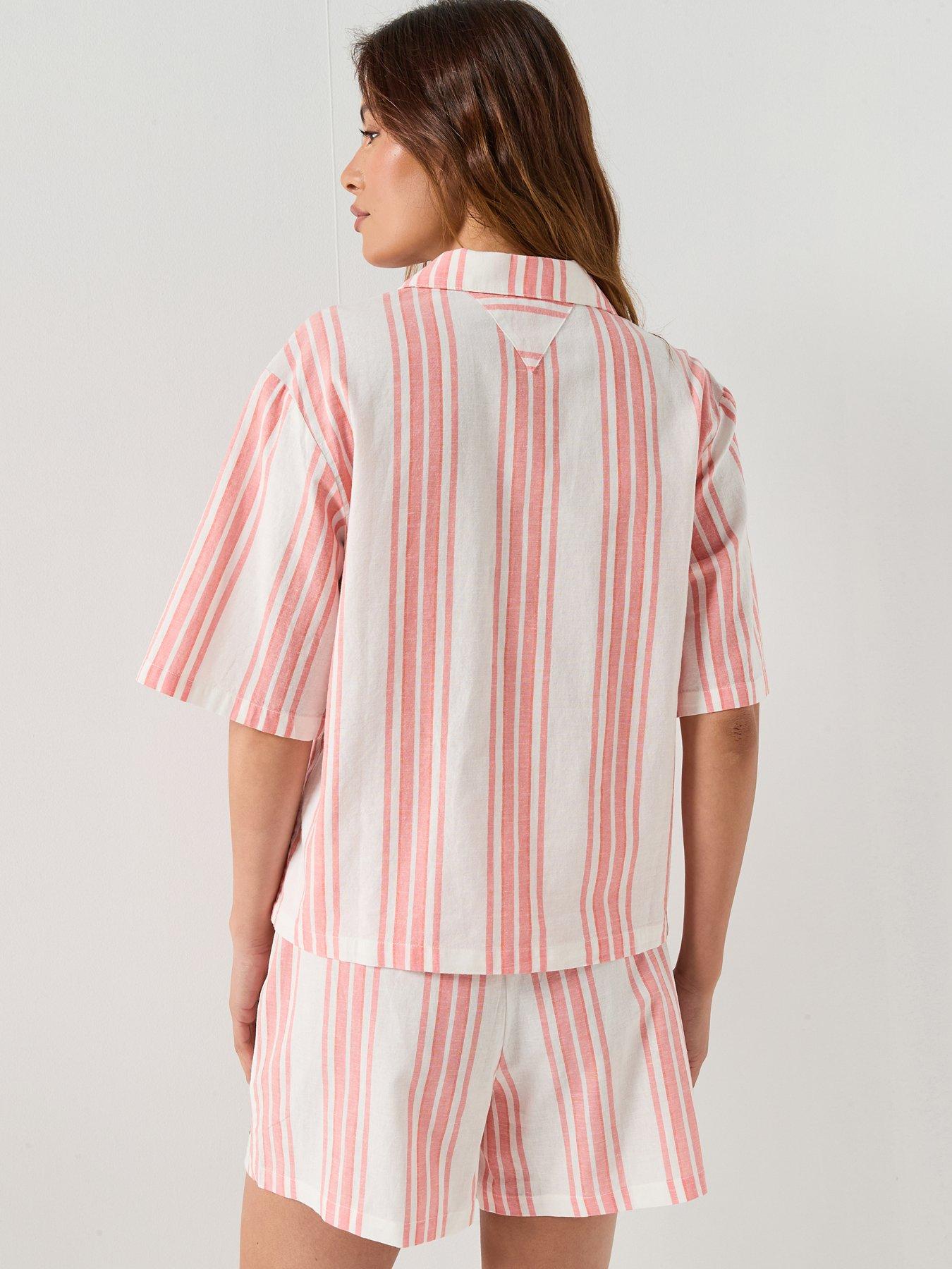 Image 2 of 6 of Tommy Hilfiger Ss Shirt Linen Pj Shorts Set