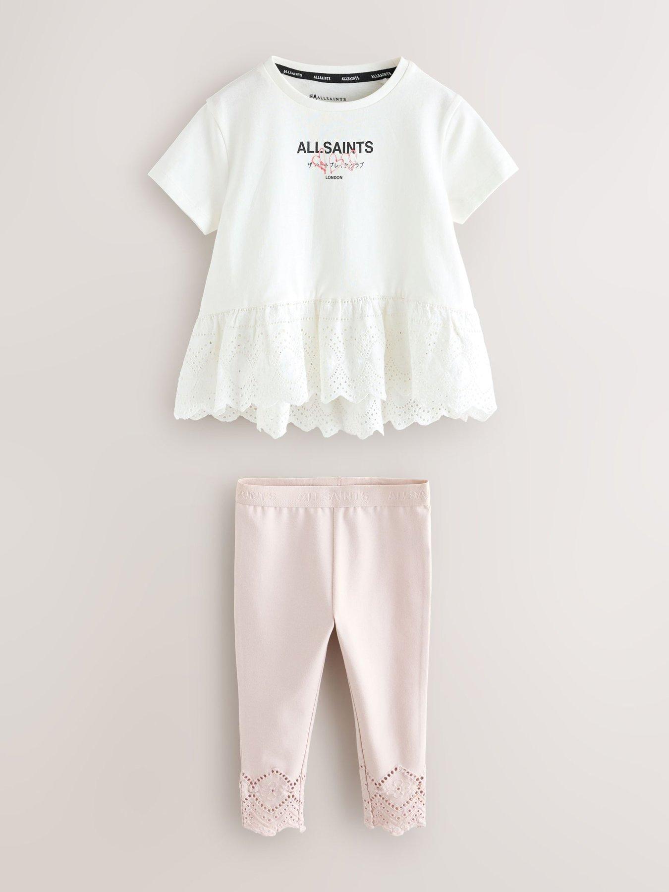 Image 6 of 7 of smALLSAINTS Younger Girls Logo Frill T-Shirt and Legging Set - Pink