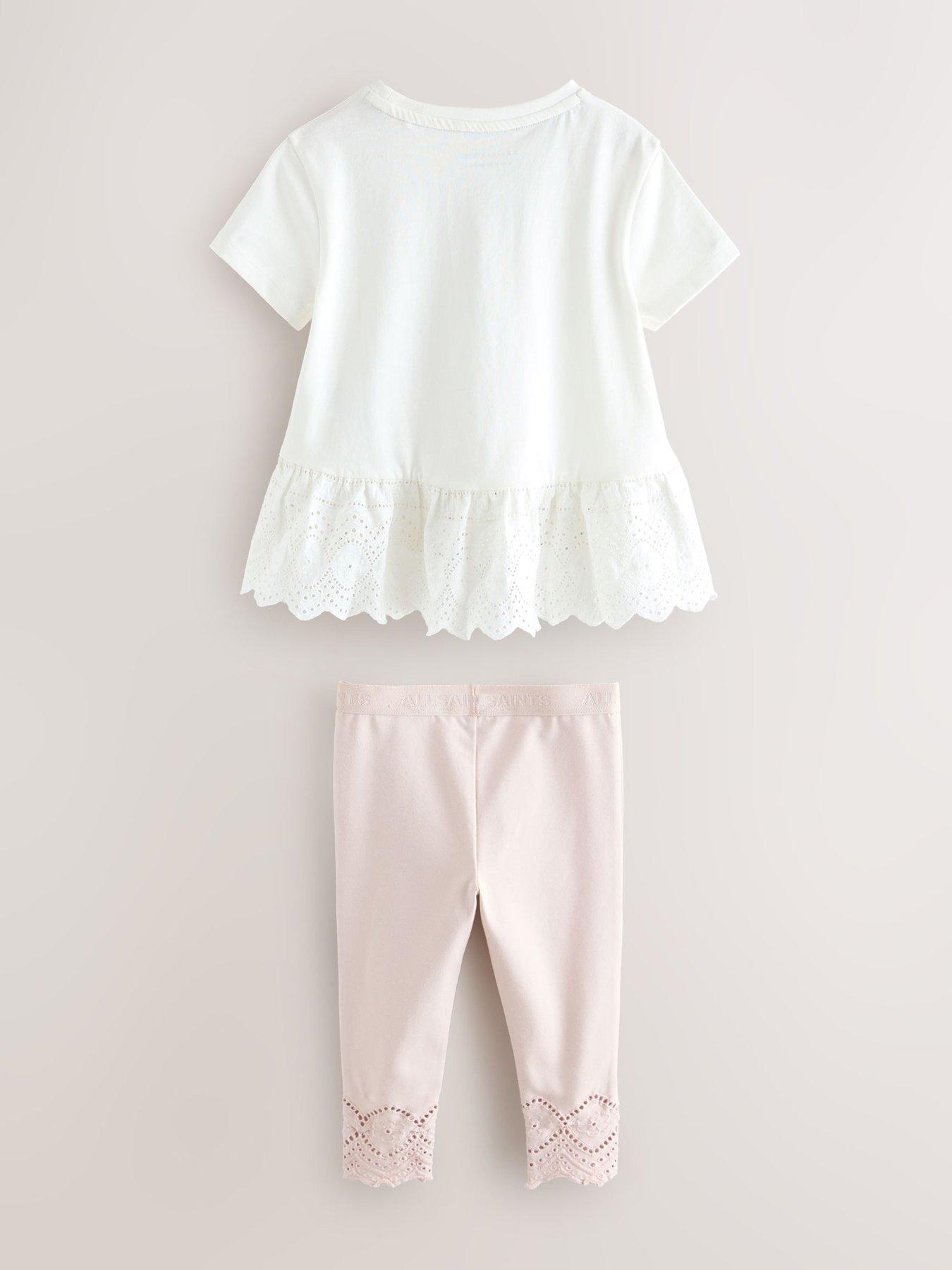 Image 7 of 7 of smALLSAINTS Younger Girls Logo Frill T-Shirt and Legging Set - Pink