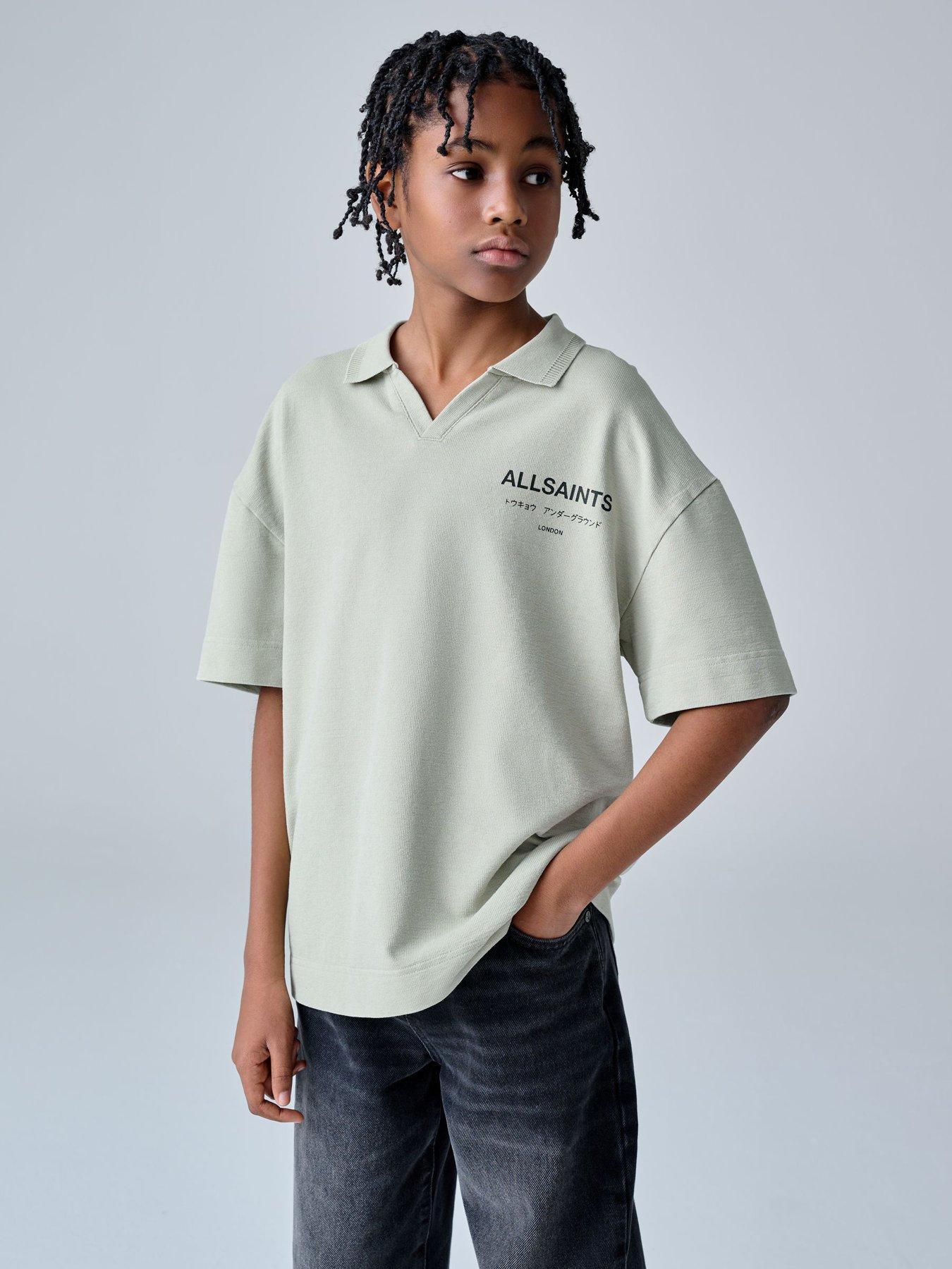 smALLSAINTS Older Boys Underground Back Print Open Collar Polo Shirt - Light Green