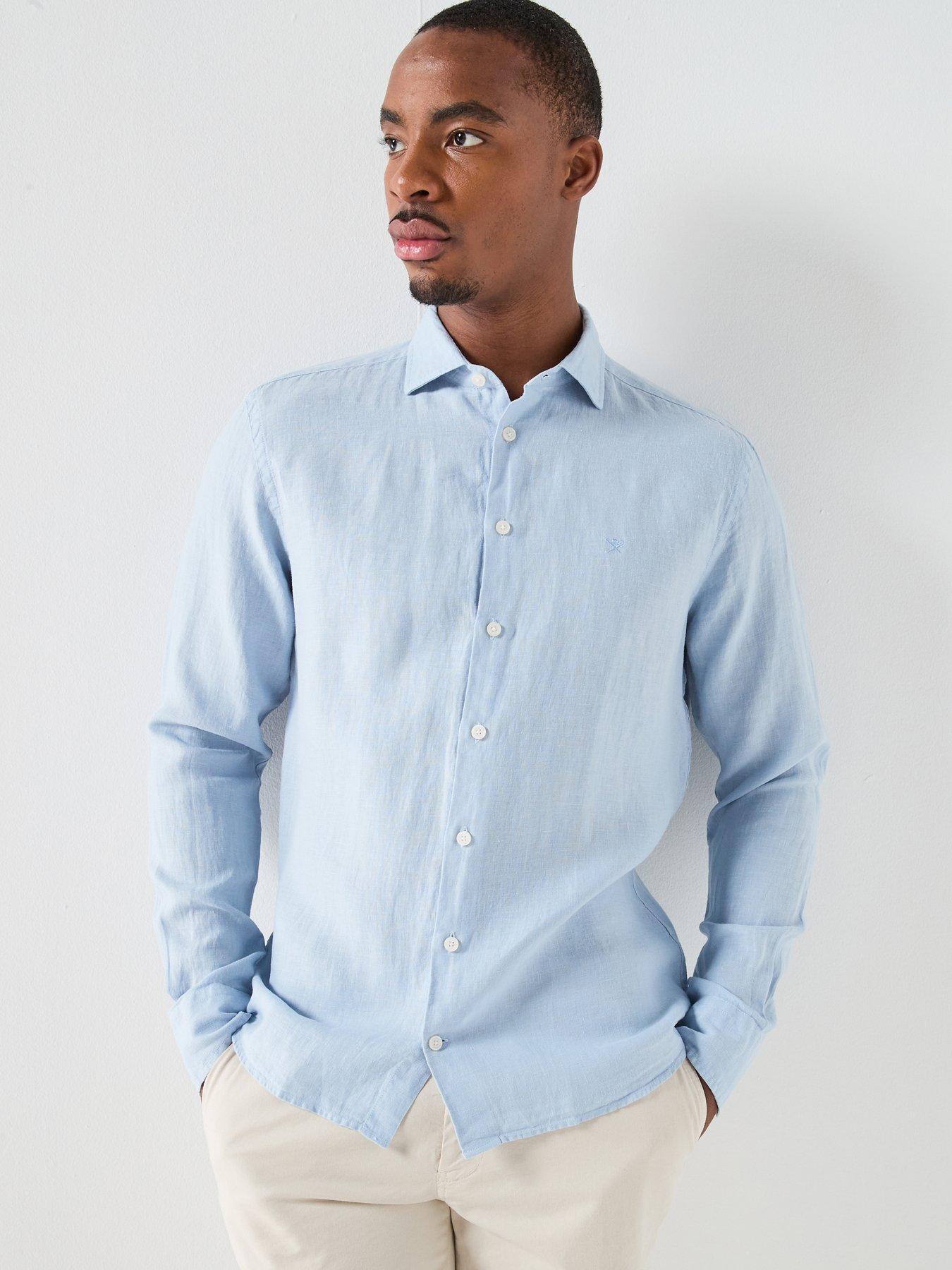 Hackett Essential Kent Garment Dyed Linen Long Sleeve Shirt – Blue