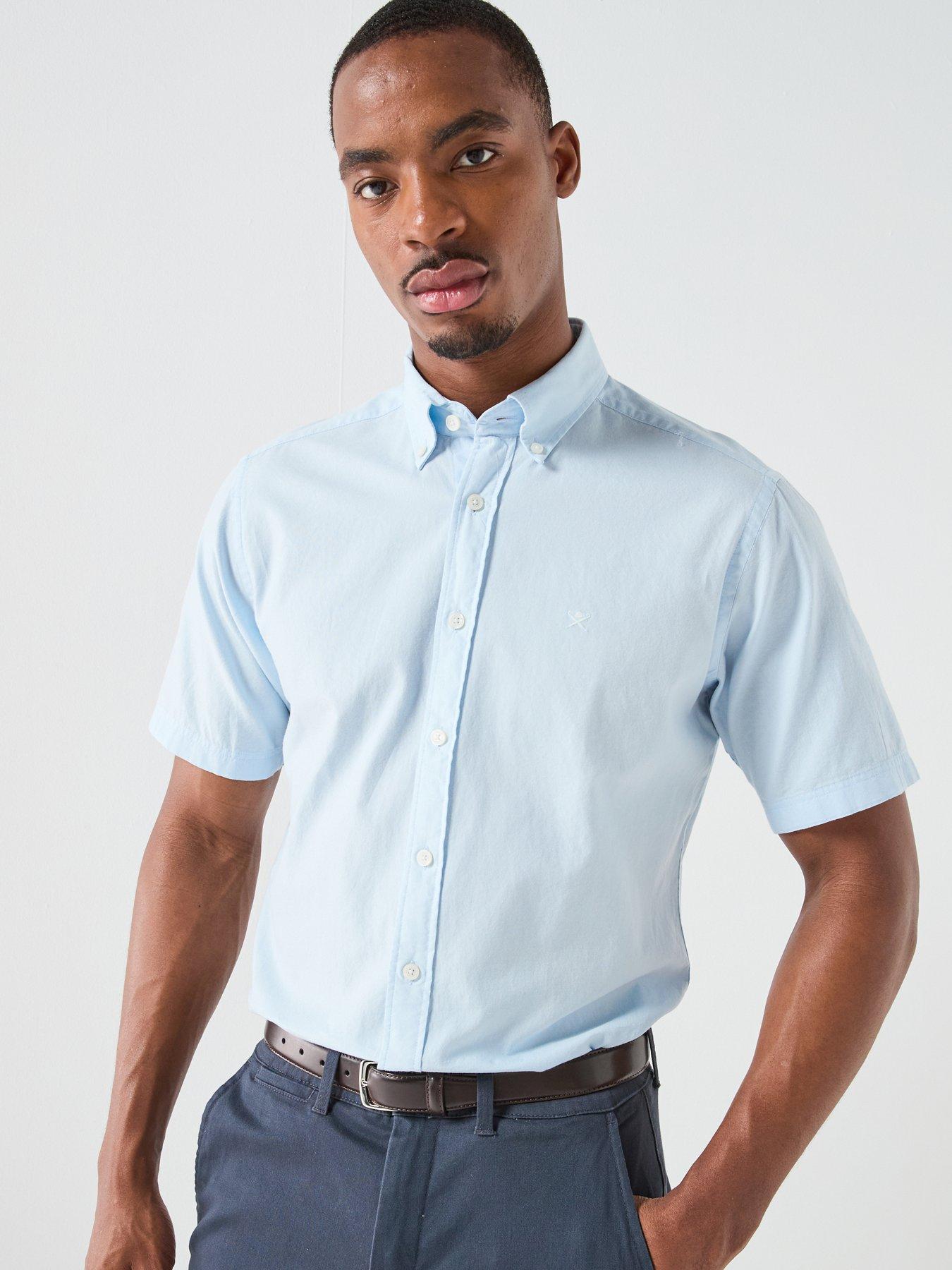 Hackett Essential Garment Dyed Short Sleeve Oxford Shirt – Blue