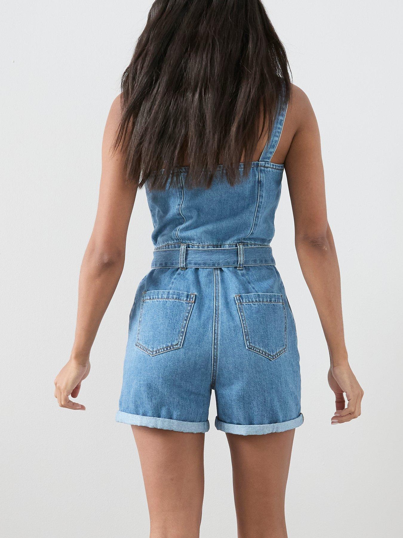 Image 5 of 7 of The Very Collection Denim Button Through Playsuit - Dark Wash