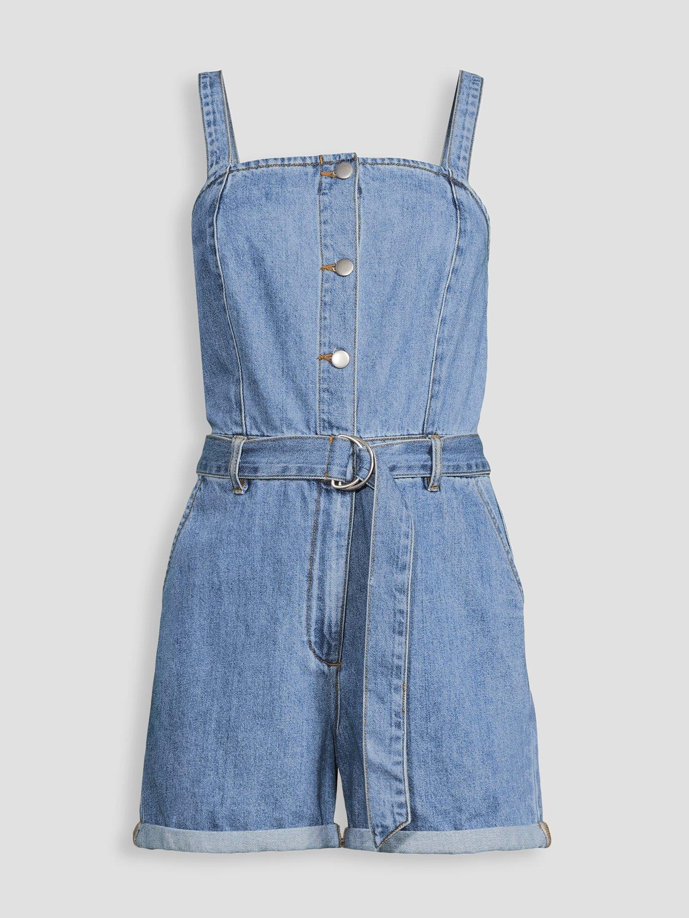 Image 7 of 7 of The Very Collection Denim Button Through Playsuit - Dark Wash