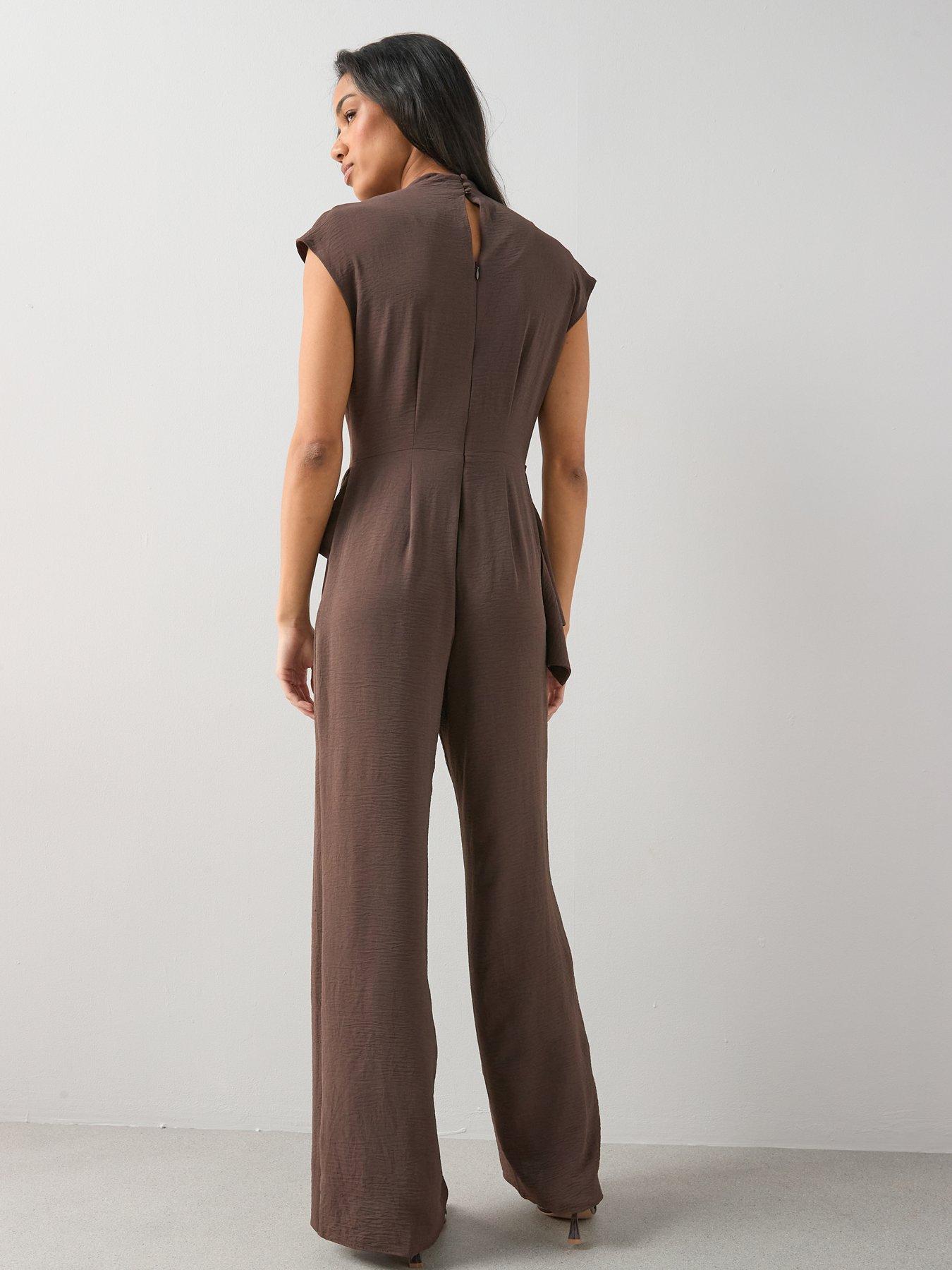  image of the-very-collection-drape-front-asymmetric-jumpsuit-brown