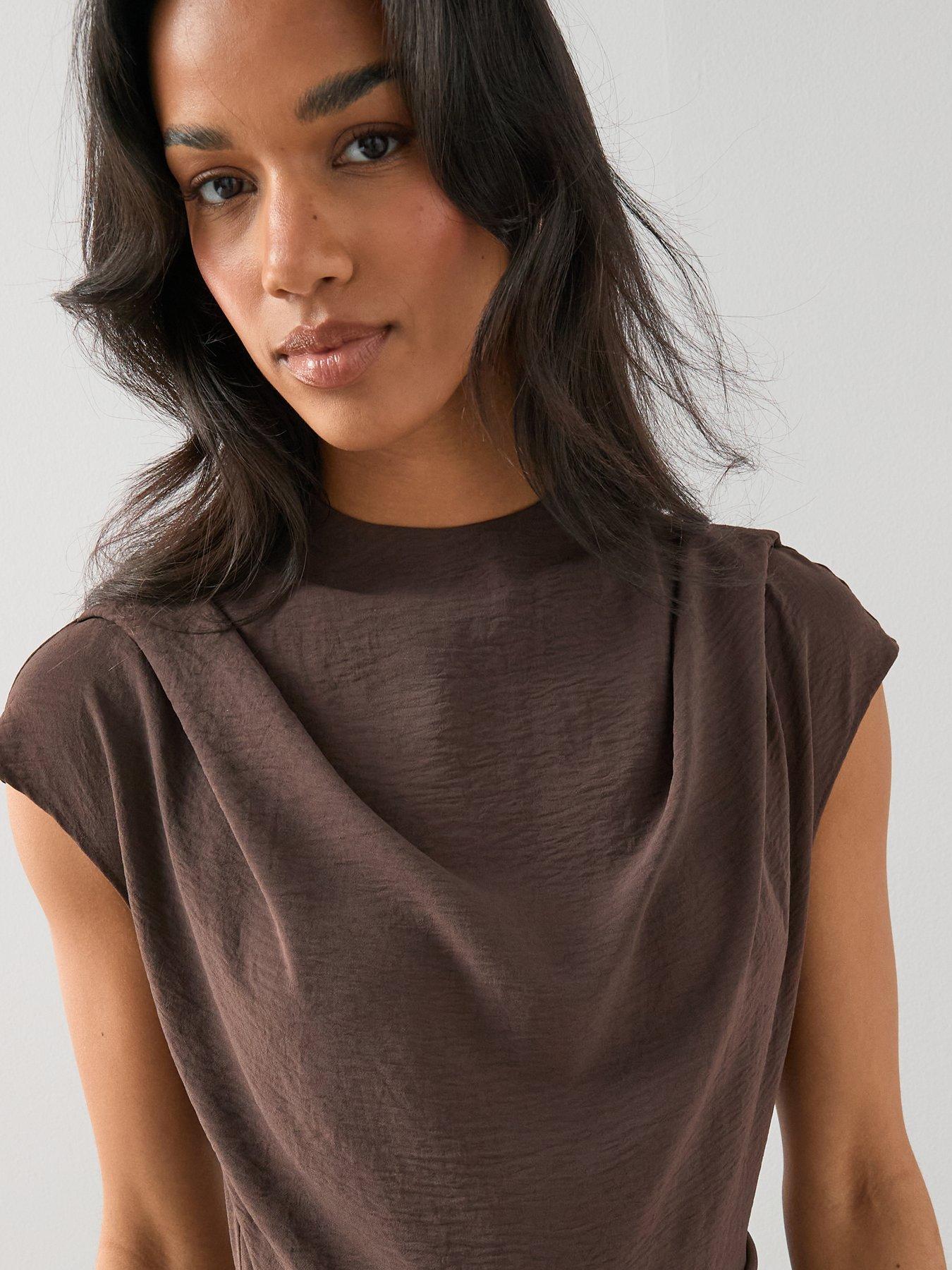  image of the-very-collection-drape-front-asymmetric-jumpsuit-brown