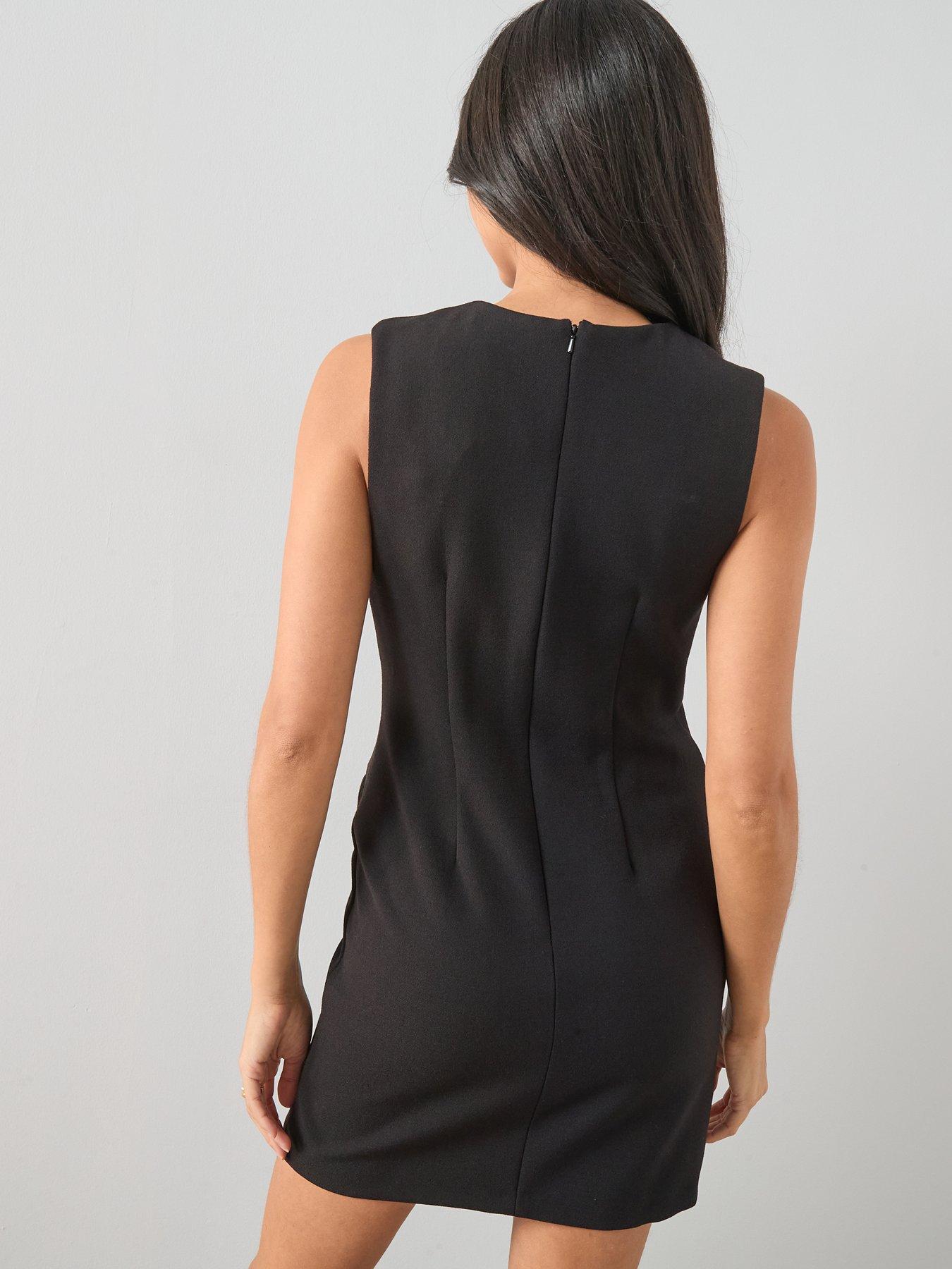 Image 2 of 6 of The Very Collection Gold Button Front Mini Shift Dress - Black