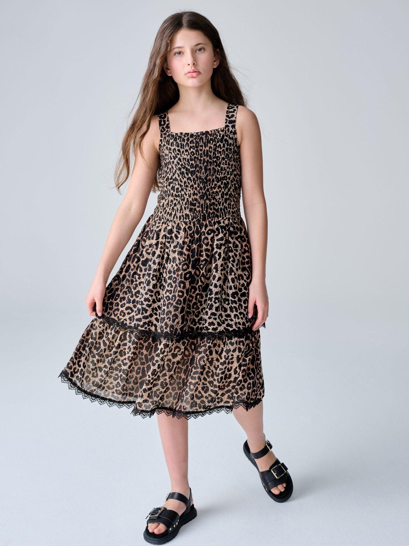 smALLSAINTS Girls Leopard Print Tier Dress - Brown