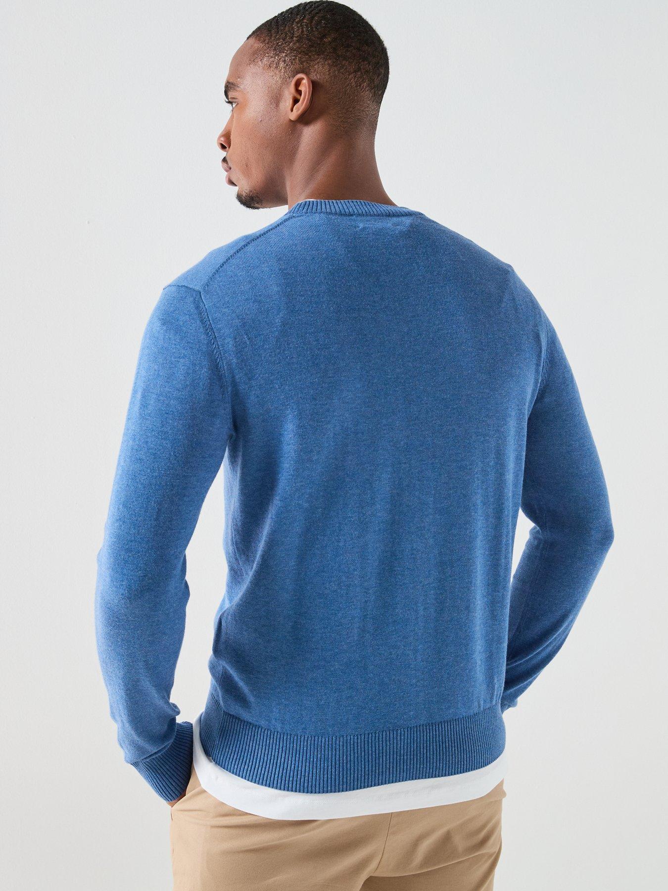  image of hackett-hackett-london-essential-cotton-knitted-jumper-blue